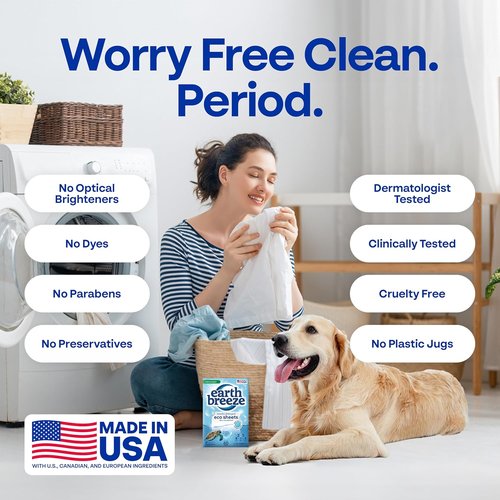 Earth Breeze Laundry Detergent Sheets - Fresh Scent, Eco-Friendly & Travel-Friendly | 60 Loads, 30 Ct