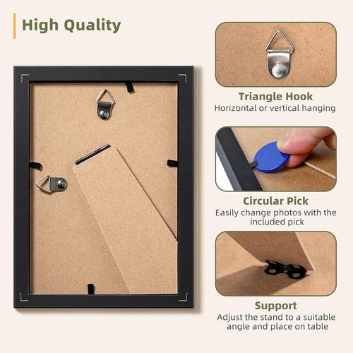 HappyHapi 4x6 Picture Frame Set of 5 - Black Gallery Wall Frames for 3.5x5 or 4x6 Photos