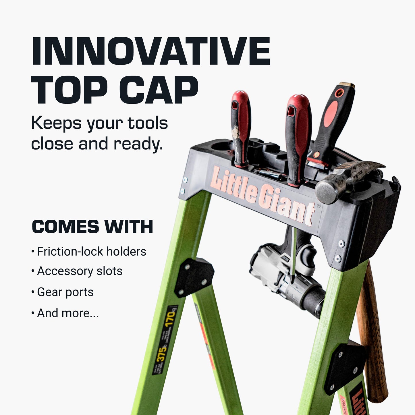 Little Giant Ladders, MightyLite 2.0, 6' Stepladder with Ground Cue, Fiberglass, Type IAA, 375 lbs Weight Rating, (15406-001), Green