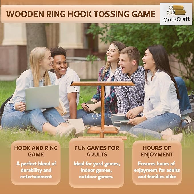 Ring Toss Game for Adults, Hook and Ring Game, Swinging String Hook & Ring Tabletop Battle Game, Outdoor & Indoor Game, Patio Décor Party Bar Game, Wooden Ring & Hook Game, Fun Games for Adults
