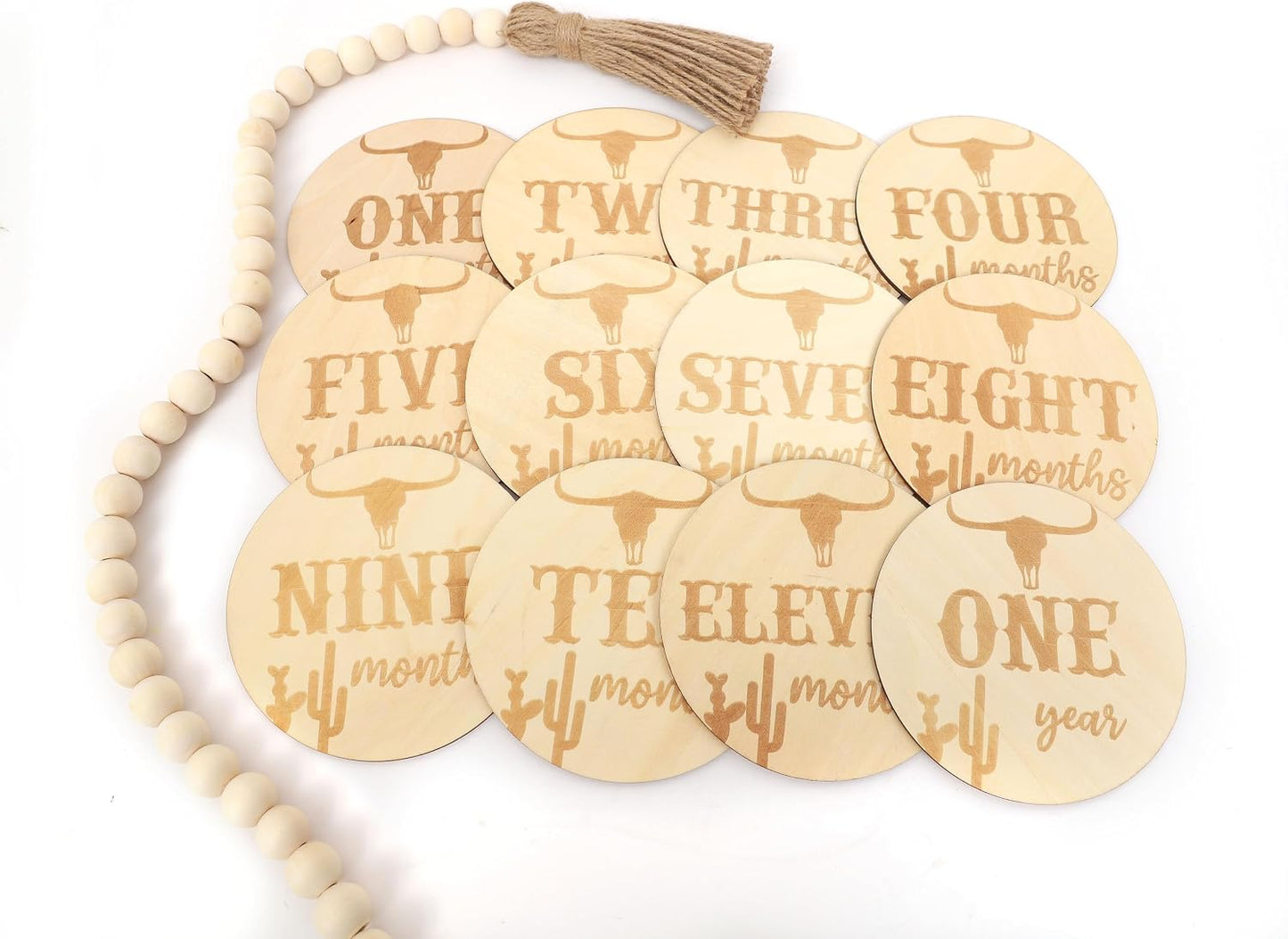 LINLULU Set, Wooden Western Baby Monthly Milestone Cards - Cow Monthly Milestone Marker Newborn Photography Props