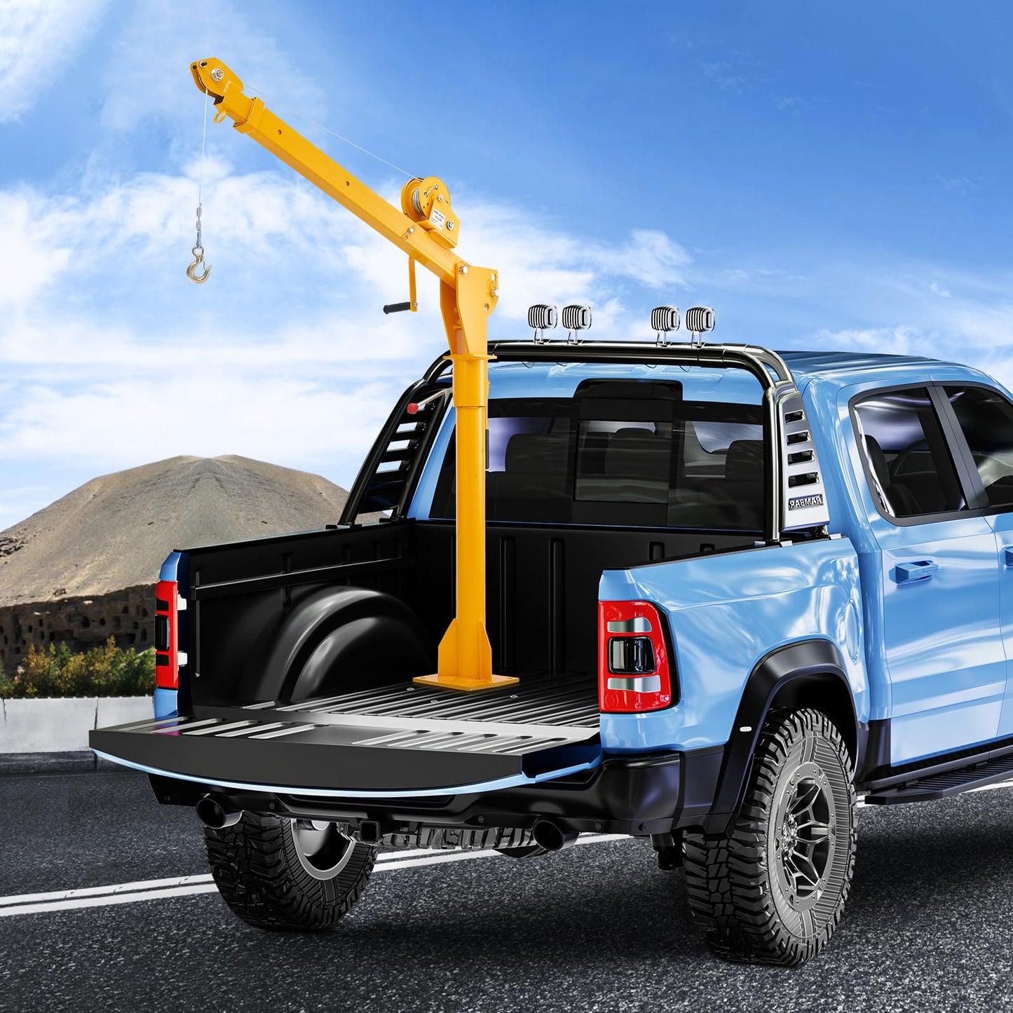 VEVOR Pickup Truck Crane with 1100 lbs Manual Winch, Folding Truck-Mounted Bed Crane, Steel Pickup Truck Jib Crane Hoist 360° Swivel for Lifting Goods in Construction, Factory