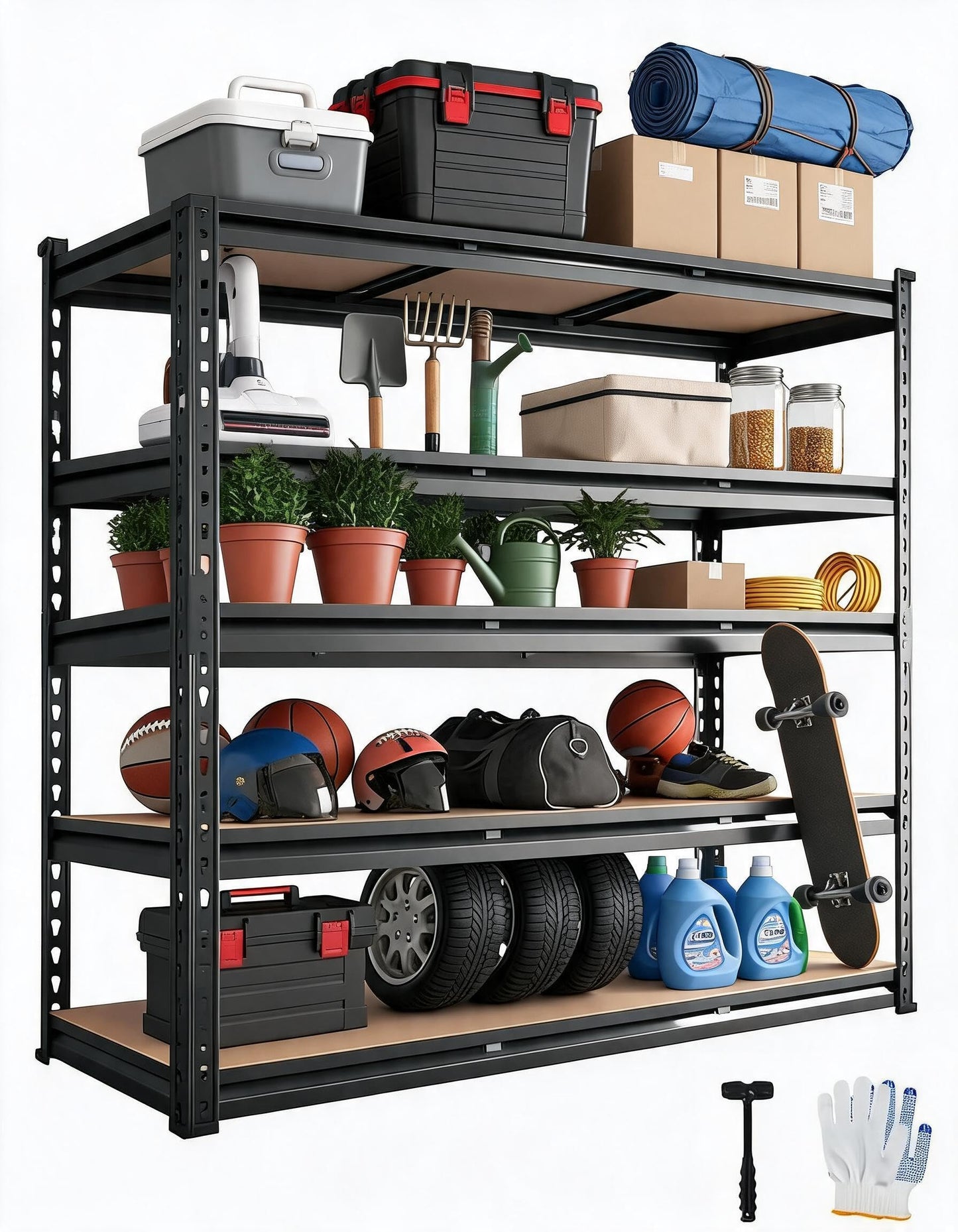 GarveeTech 5-Tier Heavy Duty Garage Shelving Units, 60x24x72 Inch Adjustable Storage Shelves,Loads 2000 LBS,Adjustable Garage Storage Shelving, Metal Storage Utility Rack Shelf Unit