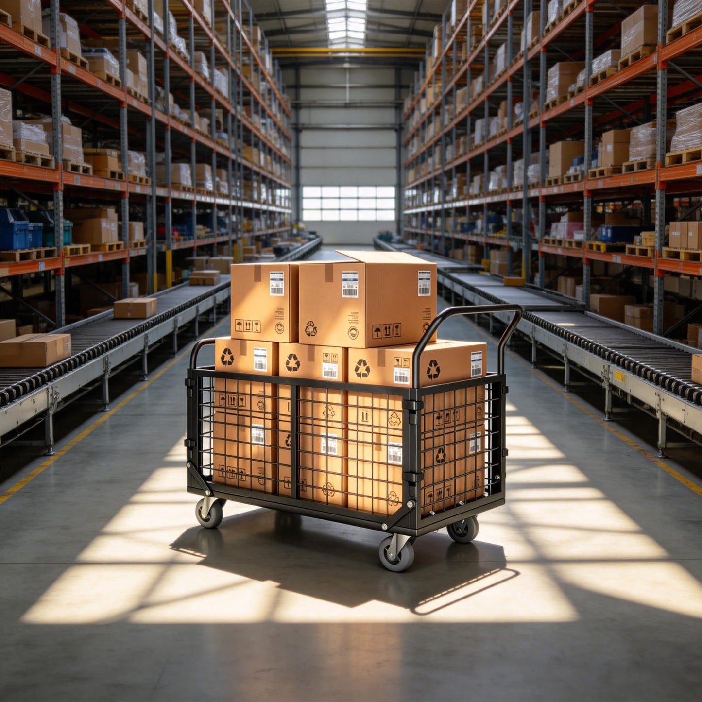 5-in-1 Folding Platform Truck, Cage Truck, 1800LBS Heavy-Duty Utility Cart & Industrial Push Cart Dolly, U-Boat Trolley, Folding Flatbed Trolley, Steel Base for Garage, Grocery, Laundry, Storage