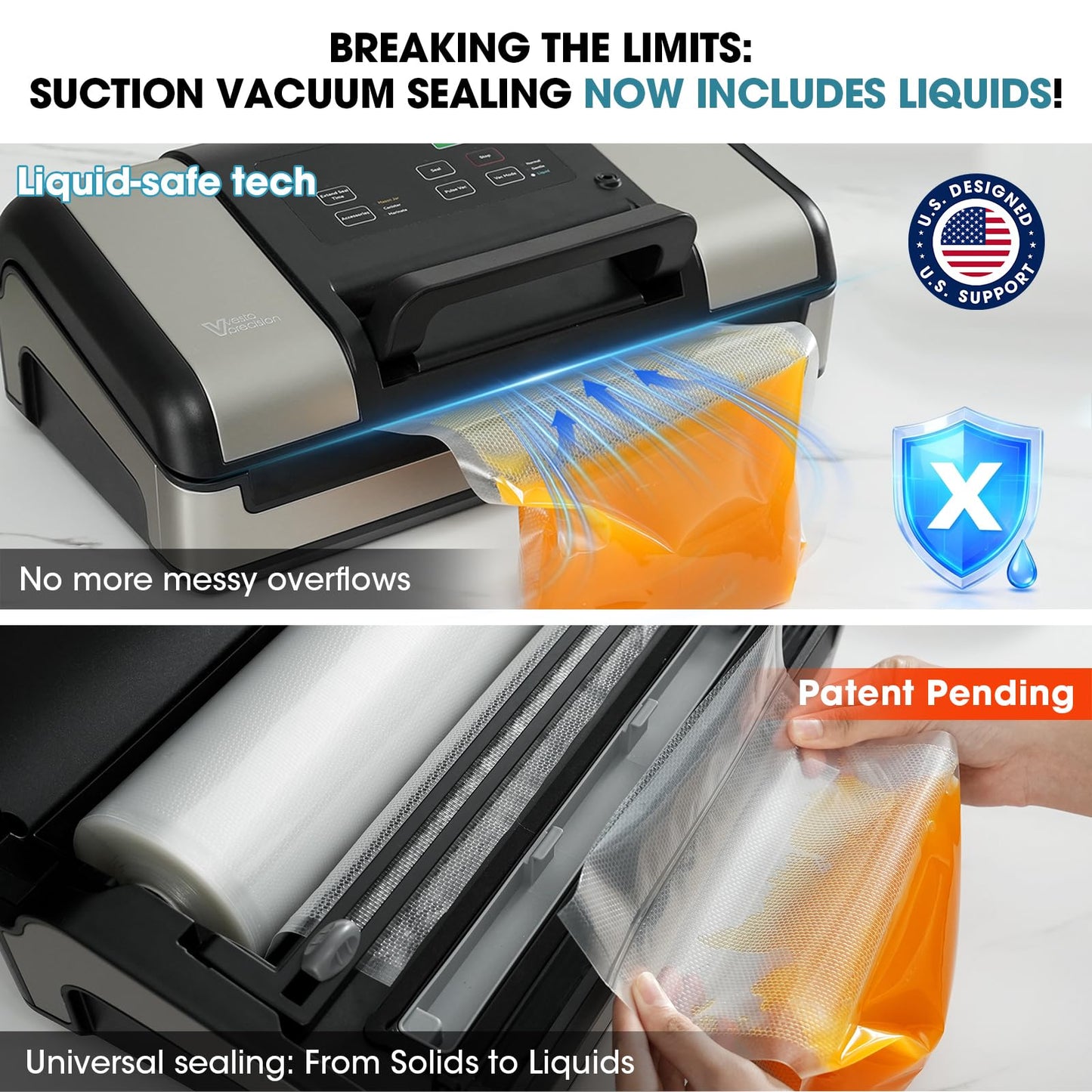 Vesta Precision 12" Vacuum Sealer Machine for Liquid & Moist Foods, Smart Heat Sealing Prevents Bag Melting, Built-in Cutter & Roll Storage Fits 2X20’ or 1X50' Rolls, Mason Jar Kit, Sous Vide, V23
