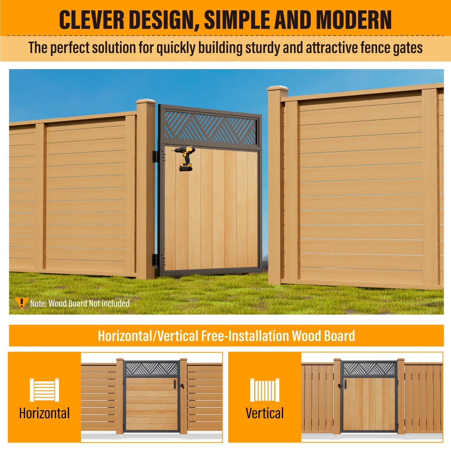Bitals 4x5FT Fence Gate Frame Kit 201 Stainless Steel Anti-Sag Heavy Duty Garden Gate Reinforcement Hardware, Left/Right Mount (No Panels Included)(46.78"W x 59.0"H)