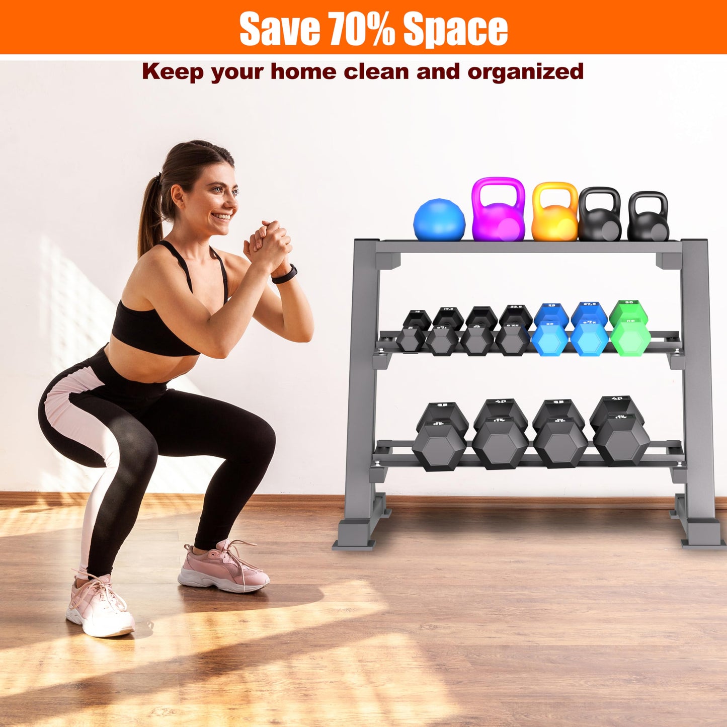 CHICAURA Heavy Duty 3 Tier Dumbbell Rack Stand, 1200LBS Weight Rack for Home Gym, Dumbbell and Kettlebell Storage with Adjustable Width, Stand Only
