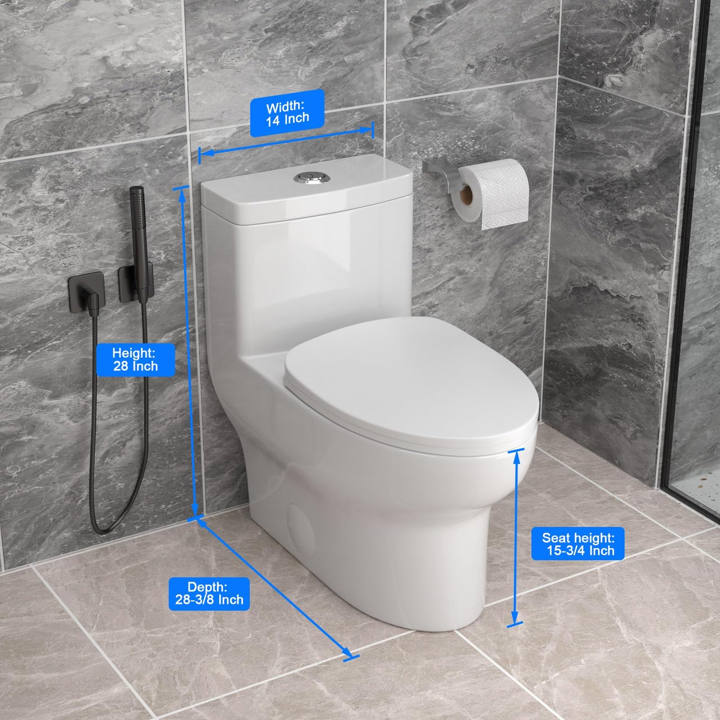 Donsdey Compact One Piece Toliet- Compact Toilet with 15.8'' Standard Seat Height Powerful Dual Fulsh Water Saving 1000g MAP ＆ 1.1/1.6 GPF 12'' Rough-in White Glossy Ceramic Toilets Bowl