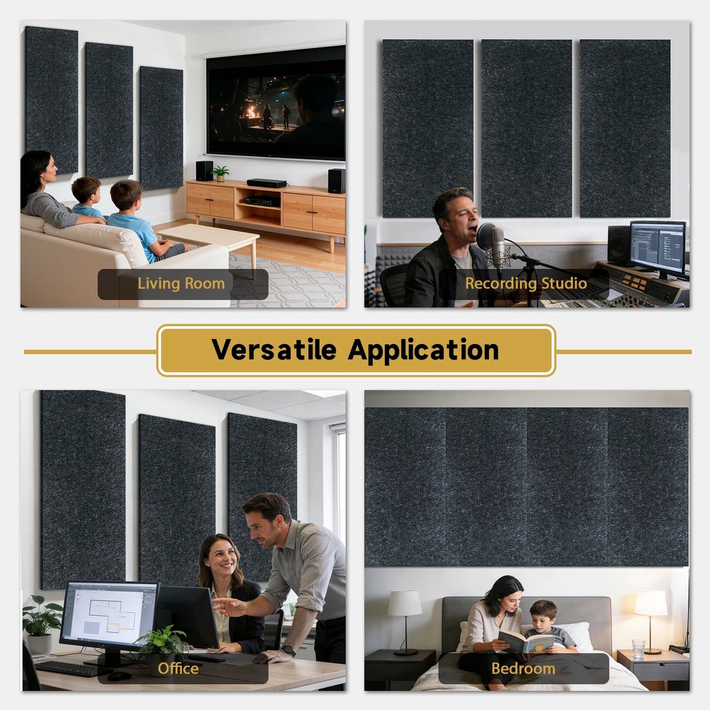 4 PCS Acoustic Panels, 47.2" x 23.6" Self-Adhesive Soundproof Wall Panels, High Density Noise Absorption Panels (Dark Grey)