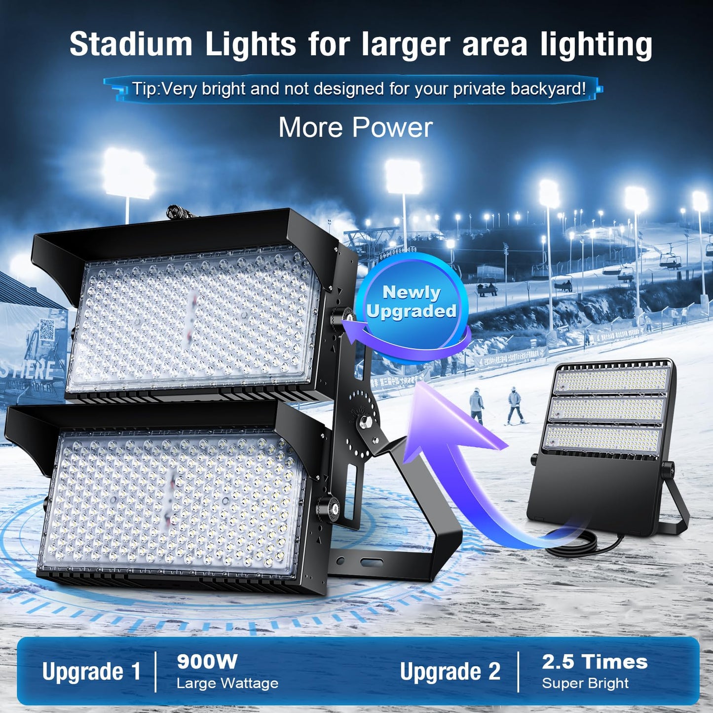 Tomourd 900W Led Stadium Lights, IP66 High Power Outdoor Sport Court Arena Light Pro-Grade High Mast Lighting with Dimmable 10KV Surge Protection Commercial and Industry for Large Area Lighting