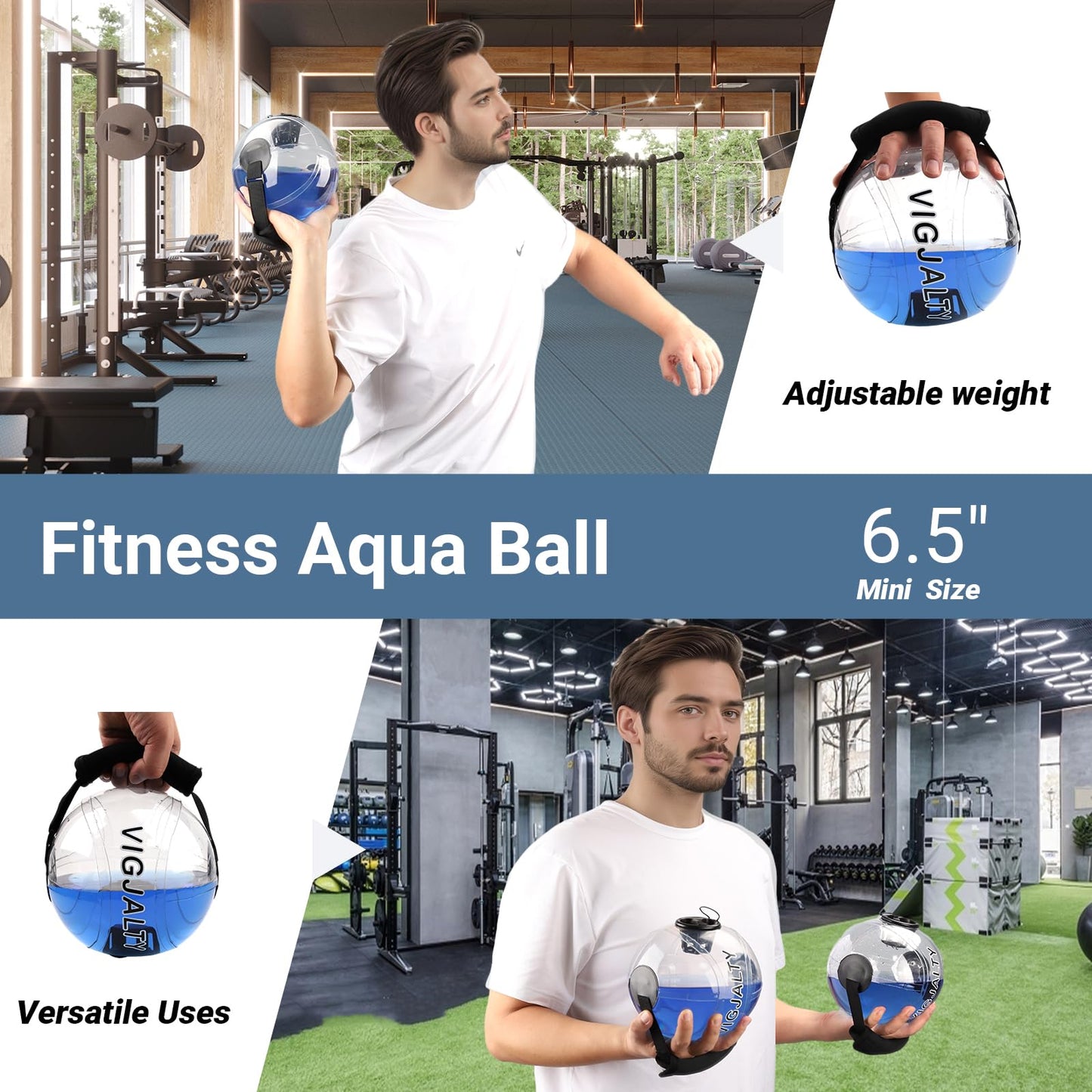 6.5" Aqua Ball Water Weight Bag - Adjustable Water Filled Fitness Bag, Sandbag Alternative for Home Gym, Core Balance Trainer, Portable Exercise Equipment for Arm Shoulder Full Body Workout (5Ibs)