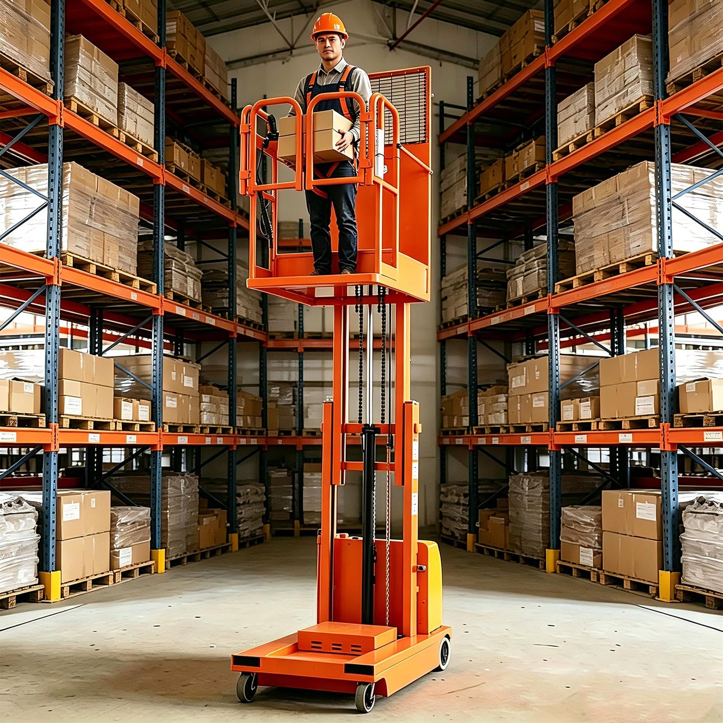 Fully Electric Self-Propelled Order Picker Lift Truck, 661 lbs Capacity, Drivable Stock Picker & Personnel Lift for Narrow Aisle Warehouse, Material Handling & SKU Picking (8.86FT Lifting Height)