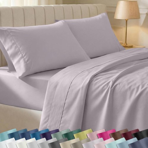 California Design Den King Size Cotton Sheet Set - 100% Soft Cotton, 400 Thread Count, Deep Pockets | Dusky Lavender Grey