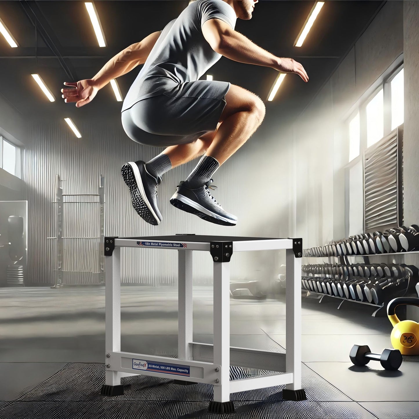 GanFindX Steel Plyo Box 12 Inch with 15 * 12 Inch Surface Metal Plyometric Jumping Box Home Gym Jump Trainer for Fitness Exercise Agility Stamina Conditioning Strength Training, White