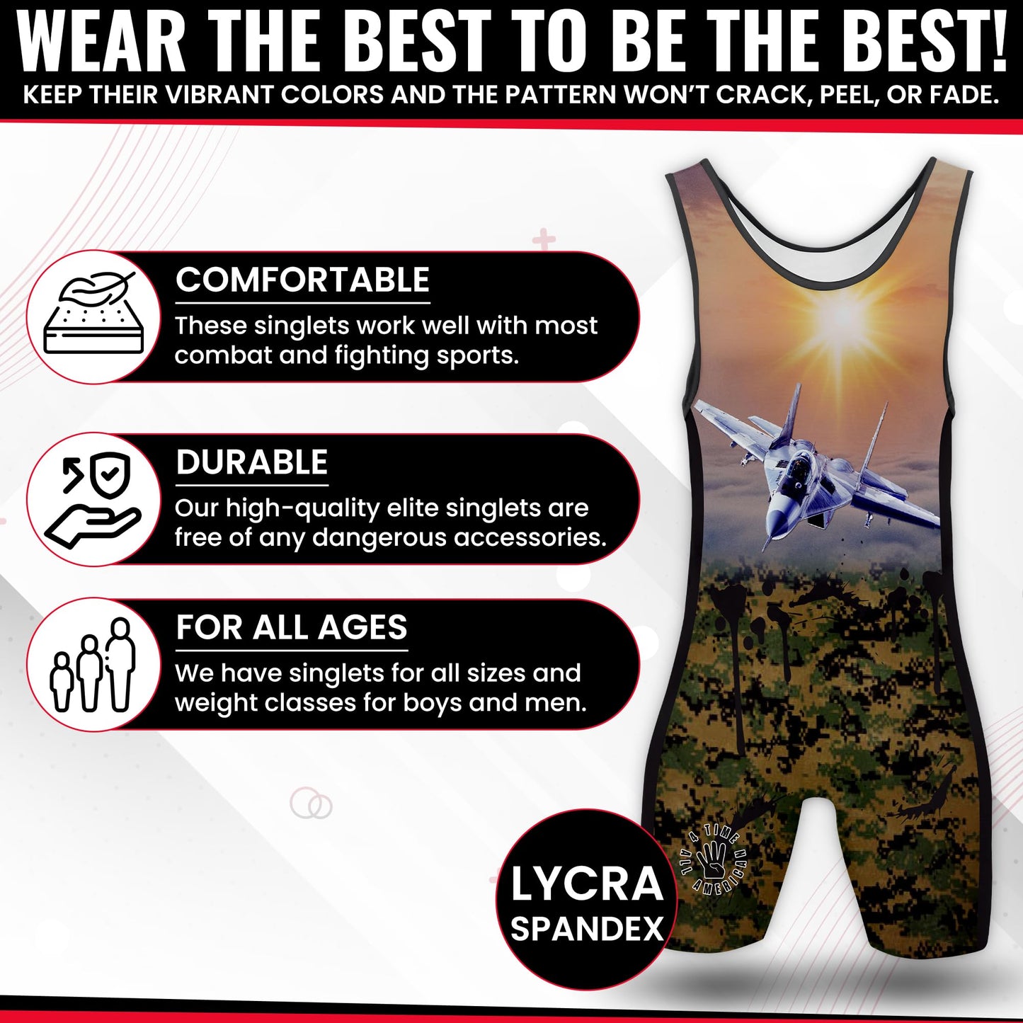 4 Time All American Sublimated Wrestling Singlet – Stitched & Durable Mens Singlet – Singlet for Wrestling, MMA & Powerlifting– Wrestling Singlet Youth Boys (One Shot, XXXS/YM 41-50 lbs.)