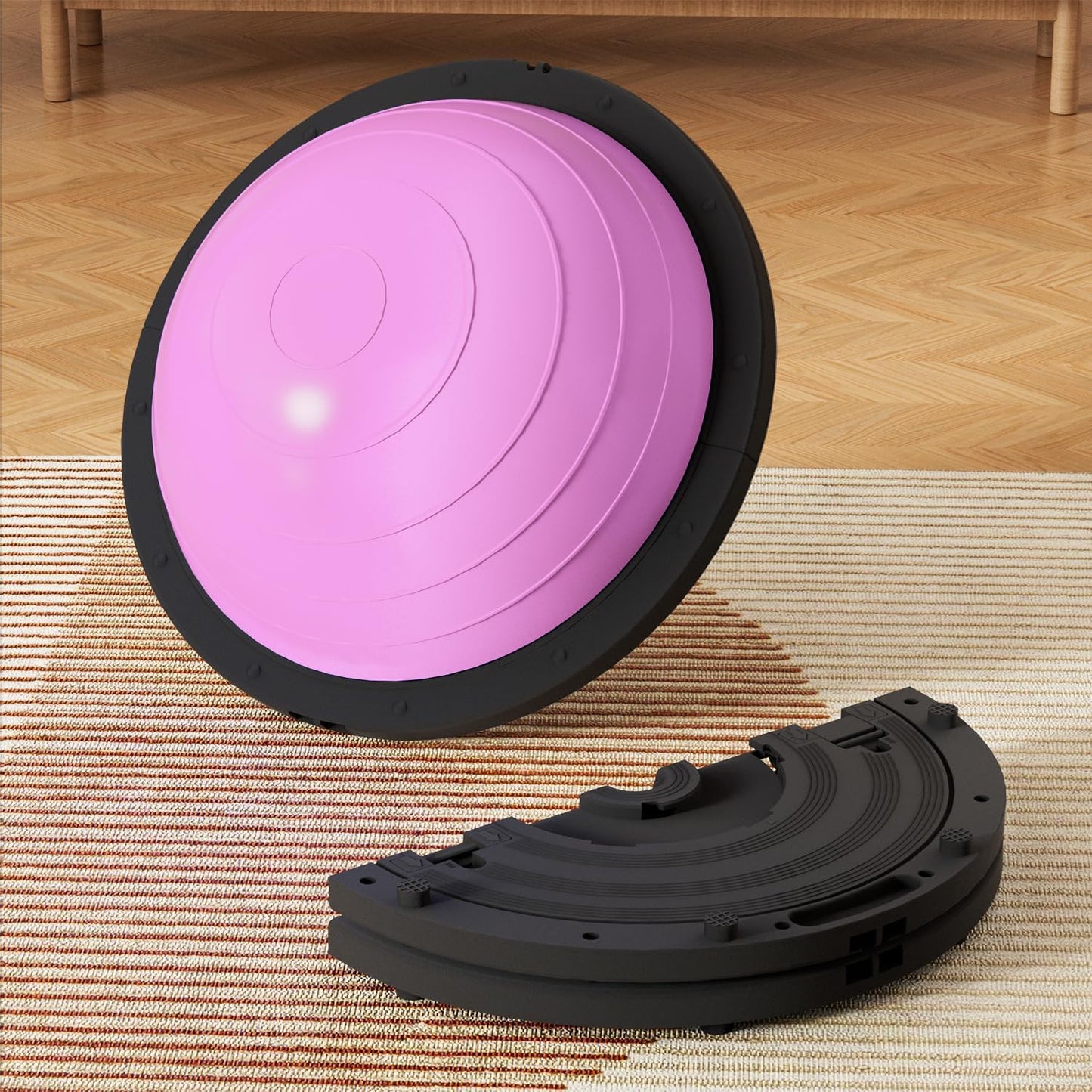 VTORY Foldable Balance Ball, Upgrate Half Ball Balance Trainer for Workout, 1300 lbs Capacity Stability Ball, 23.5 Inch Yoga Half Ball, with Resistant Band & Foot Pump, Full Body Workout, No-Slip Pink