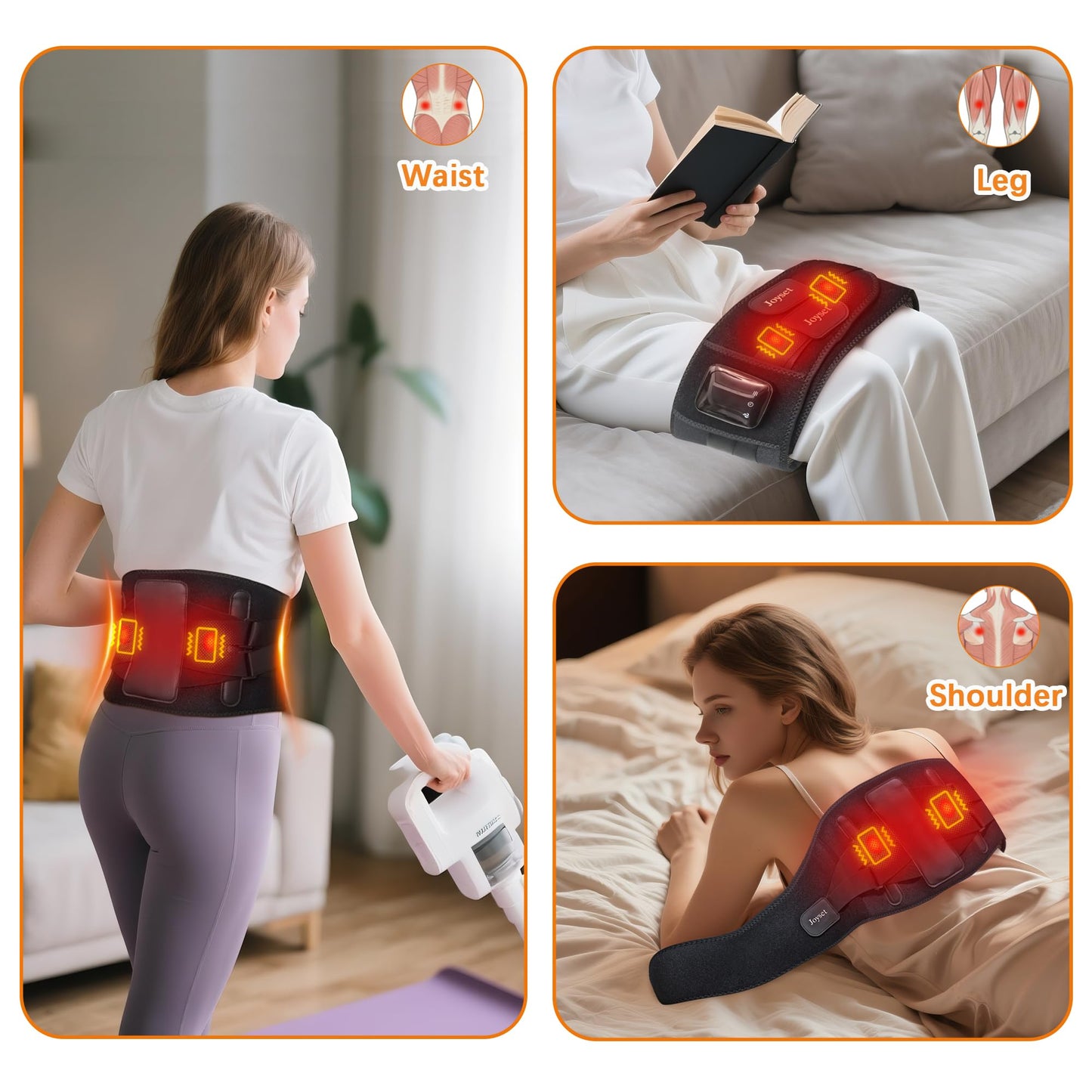 Joyset Cordless Heating Pad for Back Pain Relief,47-60" Lower Back Massager with 5 Heat 5 Vibration,Portable Wearable Heating Pad for Cramps,Birthday Gifts for Women Men Mom Dad(Black)
