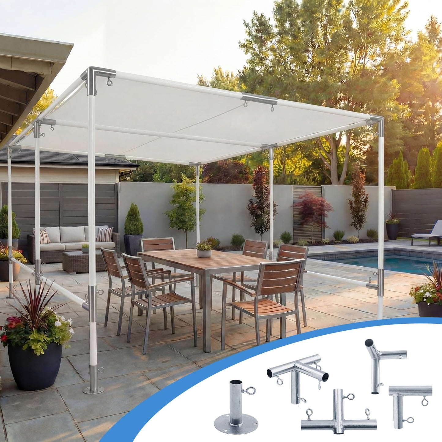 Frienda Flat-Top Canopy Fittings Connects 1" Pipes, 6-Leg Flat-Top Carport Frame Connectors Kit DIY Project for Low-Slope Roof Carport, Shed, Gazebo, Greenhouse, Shelter Deck, Pipes Not Included
