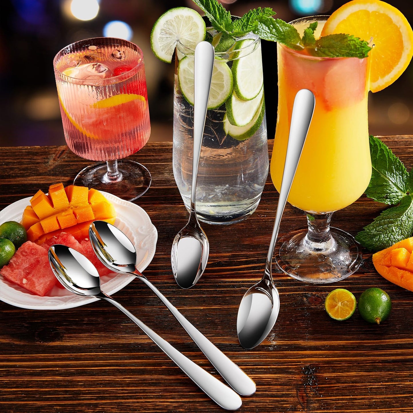 KEAWELL Premium 4-Piece Louise Long Handle Iced Tea Spoons, 18/10 Stainless Steel, Brilliant Mirror Finish, Teaspoons for Coffee, Cocktails, and Beverages, Dishwasher Safe (7.5 inch, 4)
