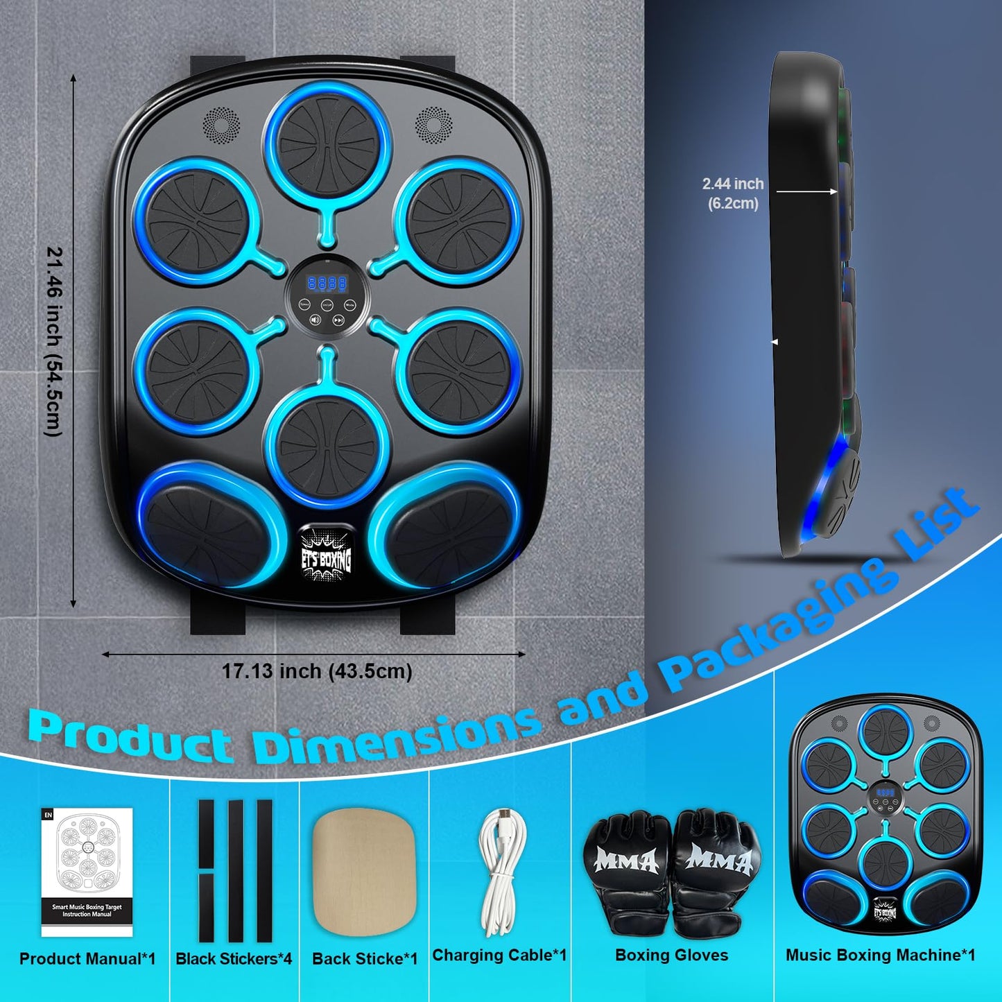 Music Boxing Machine, Bluetooth Smart Music Punching Machine for Adults, 8-Target Wall-Mounted Workout/Training Equipment with Boxing Gloves, Suitable for Home Gym Office Indoor Exercise