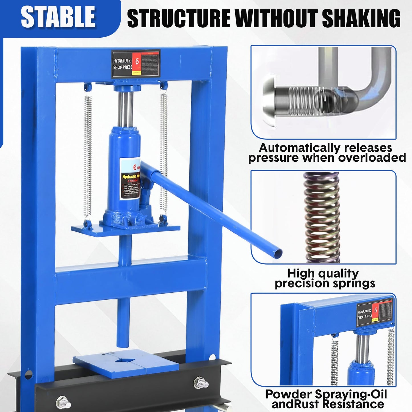 GarveeTech 6 Ton Hydraulic Press, Heavy-Duty Adjustable h-Frame Garage Floor Shop Press with Stamping Plates to Straighten Bend or Press Parts, for Straightening/Automotive Repair/Garage Use