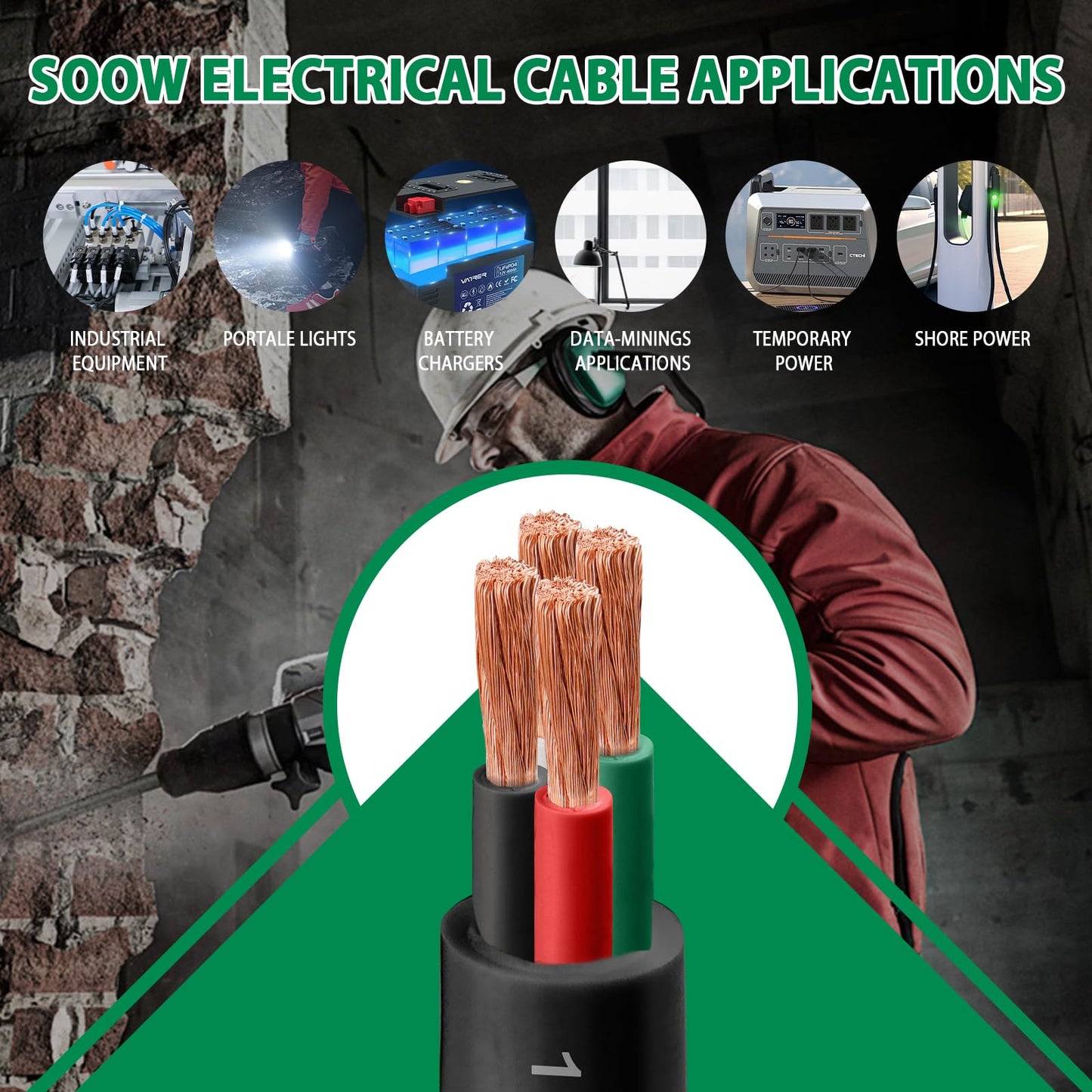 14/4 SJOOW Wire 150FT, 14 AWG 300V SJOOW Bulk Cable, 14 Gauge 4 Conductor Portable Cable for Welder,Generator,Portable Light,Circuits,EV Car Charger,Motor Lead