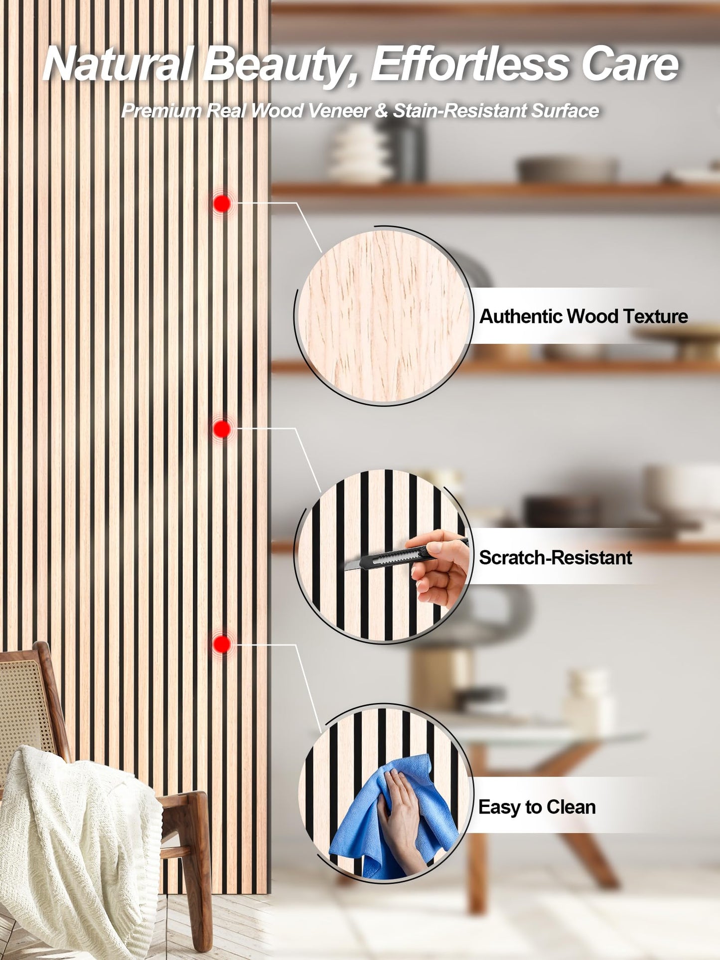 Mollywell Wood Panels for Wall, Time-Saving Installation, Versatile Wood Slat Wall Decor, Enhanced Acoustic & Sound Proof Fluted Design for Home & Office, 2 Pcs White Oak, 47.2x23.6 Inch