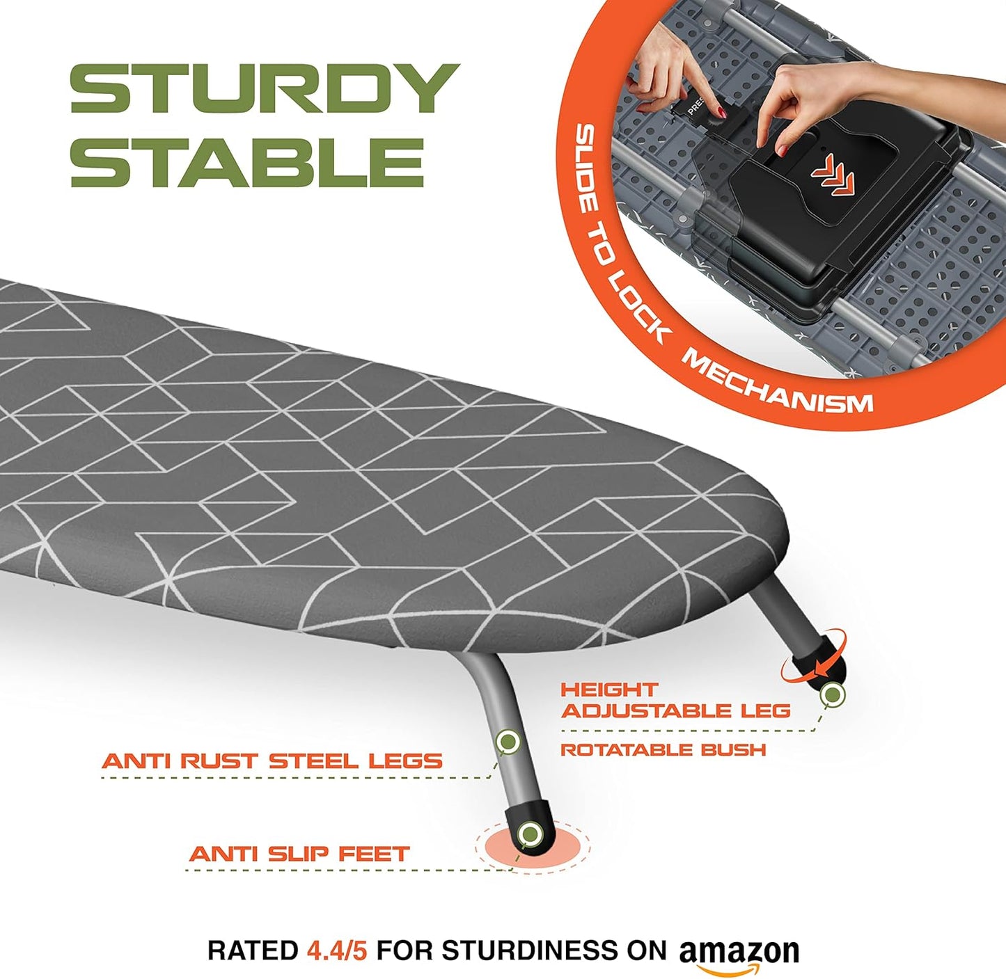 XABITAT Table Top Ironing Board - Portable Space-Saving Design with Wall Mount | Gray Mini Iron Board