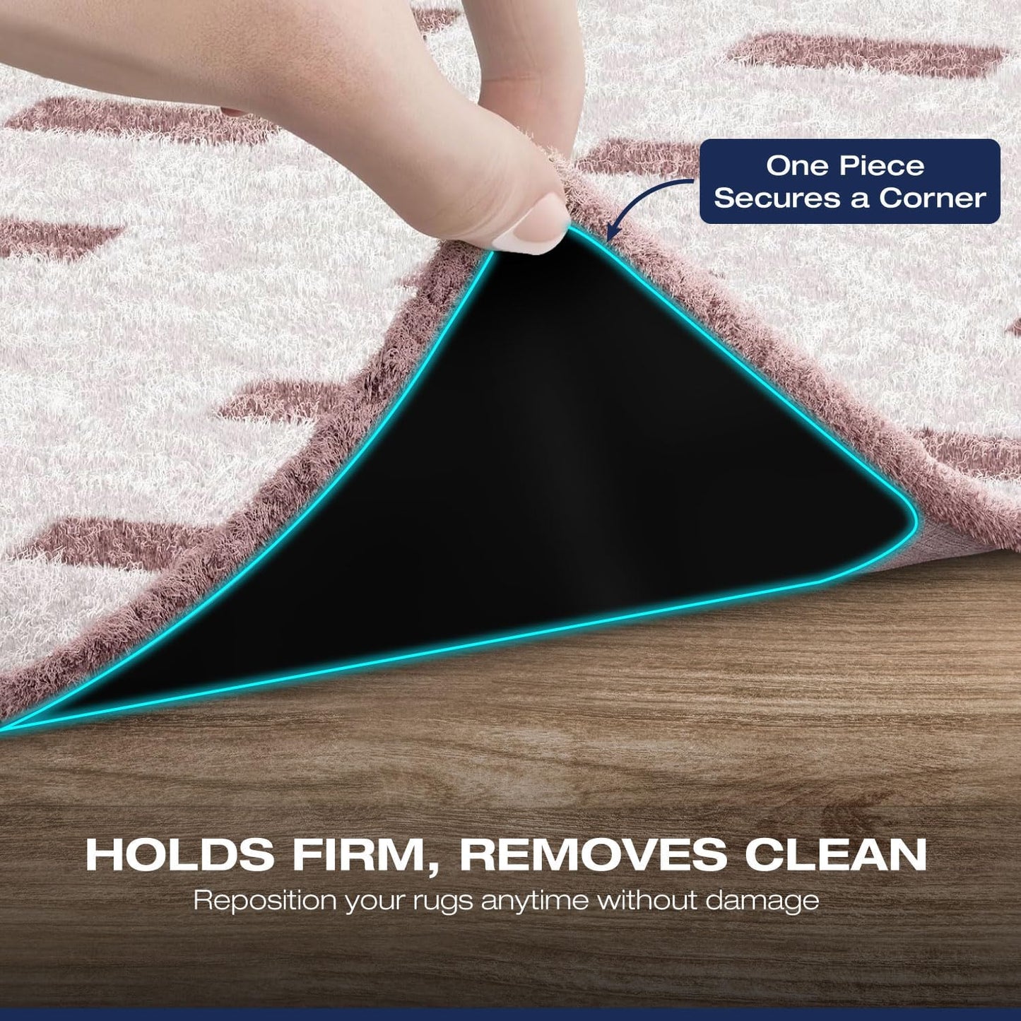Reusable Rug Grippers - 12 Non-Slip Pads for Area Rugs | Double-Sided Adhesive Carpet Tape for Hardwood & Tile