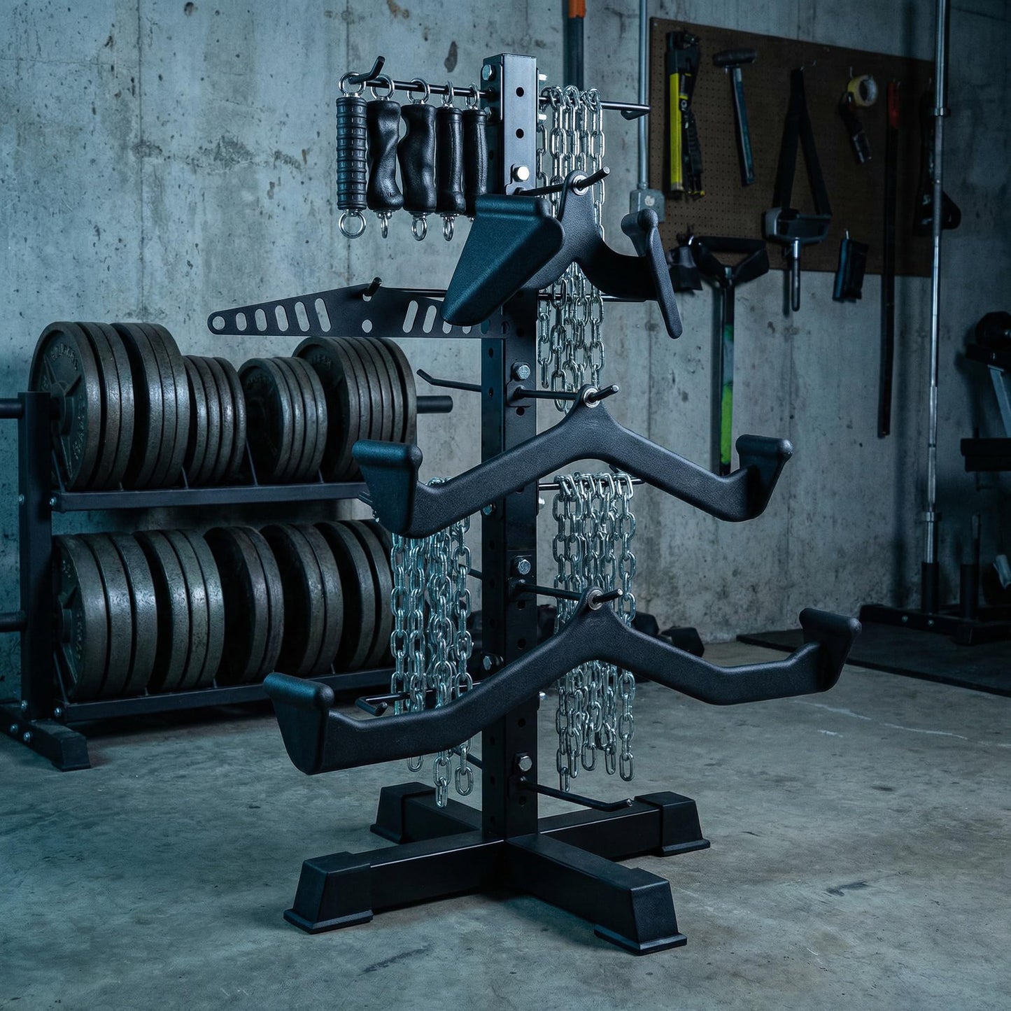 Cable Attachments Rack for Gym Accessories, Lat Pull Down Bar Organizer with Hooks, Home Gym Storage Rack for LAT Pulldown Attachments