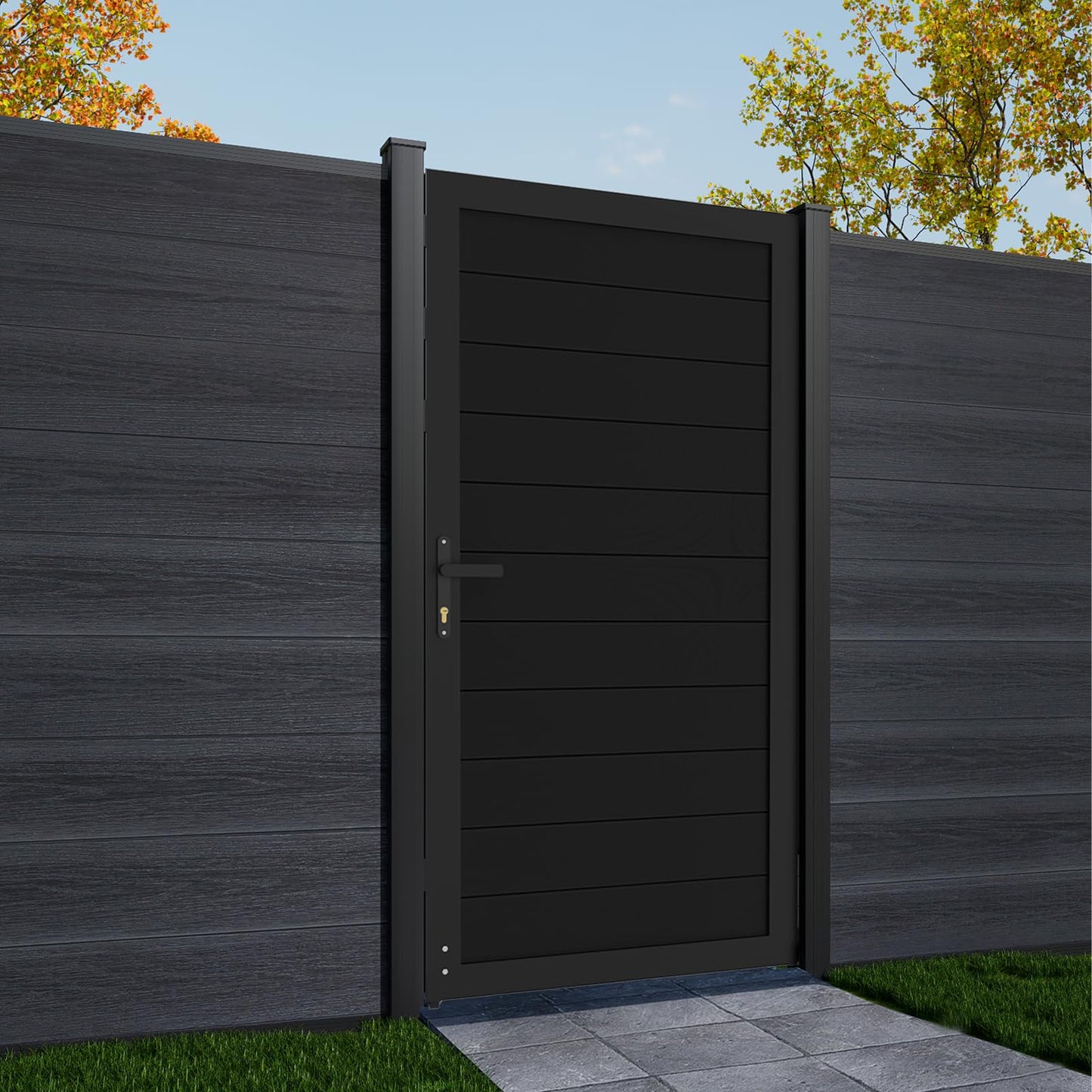 Mondaria Aluminum Privacy Fence Gate, 6ft(H) x 3ft(W) – Outdoor Privacy Fence Gate with Metal Frame and Knob Kits, Black (Without Post)