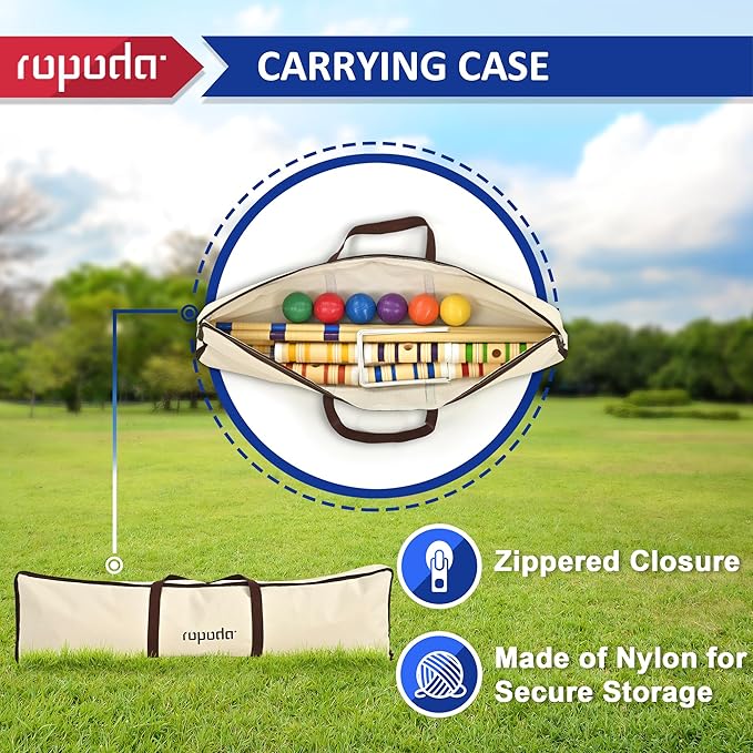 ropoda 35In Updated Six-Player Croquet Set with Wooden Mallets, Colored Balls, Sturdy Carrying Bag for Adults &Kids, Croquet Set Perfect for Lawn,Backyard,Park and More