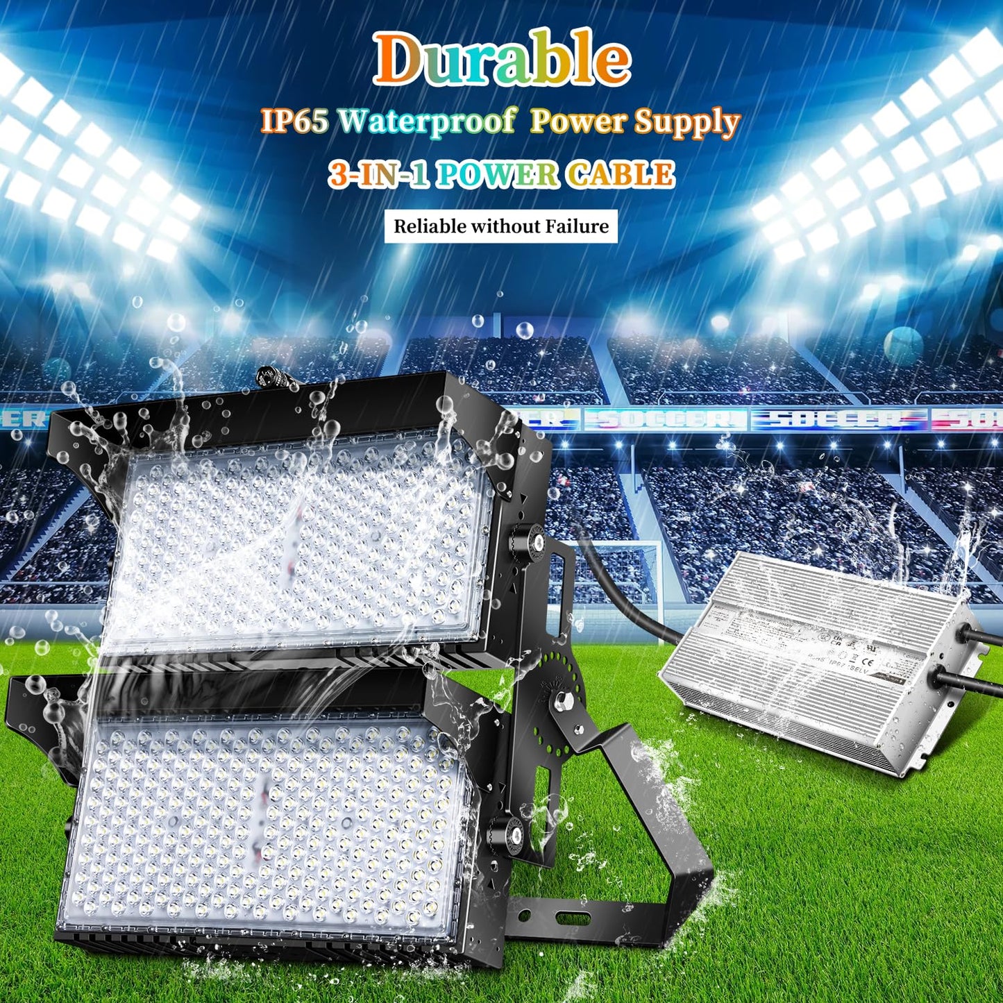 Juyace 900W LED Stadium Light 135,000LM, IP66 Waterproof Outdoor Flood Light for Sports Fields & Arenas, Replaces 2500W MH, 5000K Daylight, High Mast Mount with Power Cord