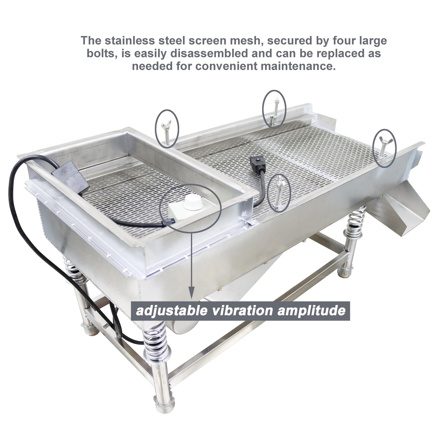 TECHTONGDA Straight Vibrating Sieve Screen Shaker Electric Linear Sifter Machine Stainless Steel One Layer One Motor 11.8 * 29.5inch Screen Size with 3 * 20mm Long Strip Hole Mesh 110V