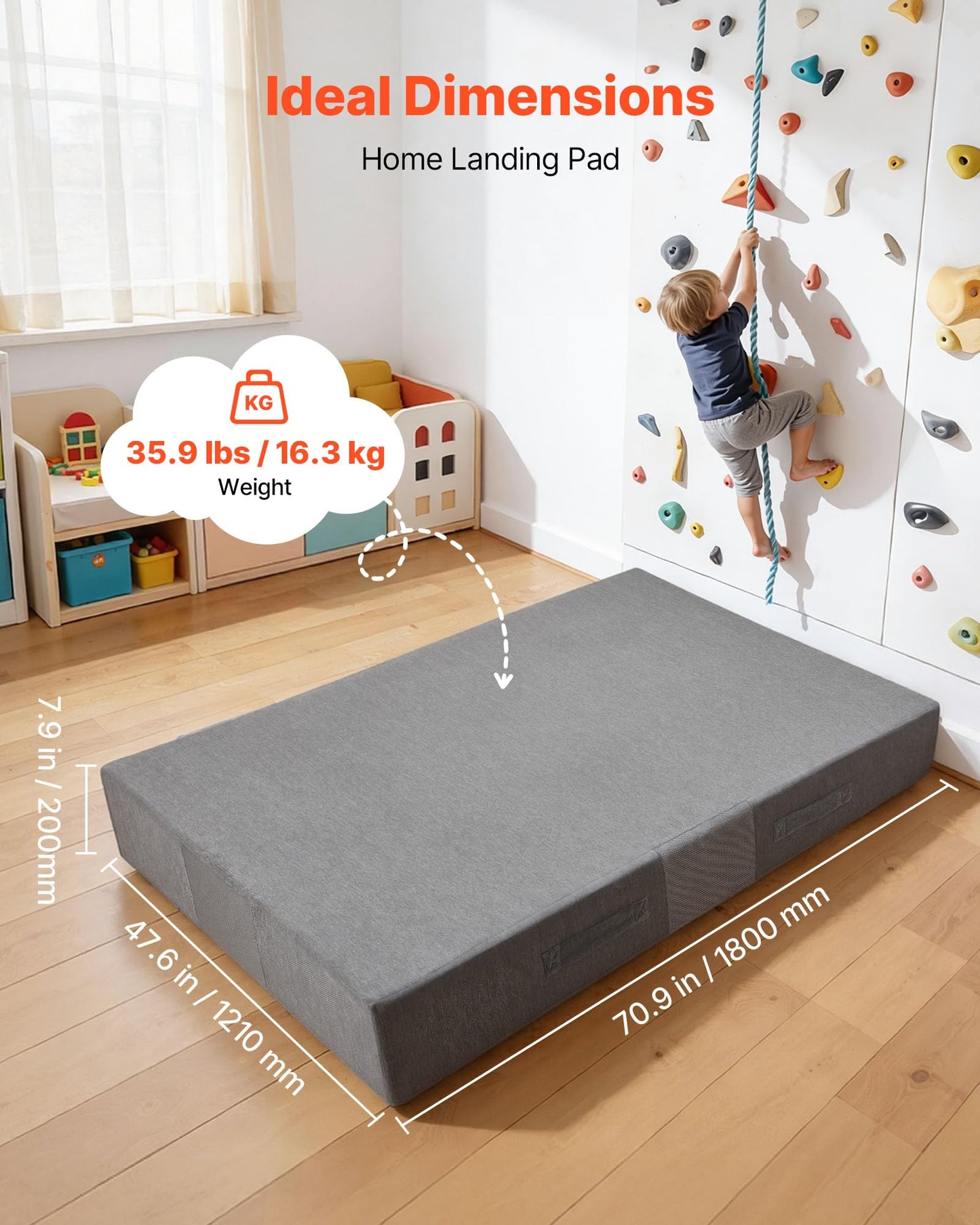VEVOR Crash Pad, 6 x 4 ft Crash Pad for Kids Sensory with Soft Thick Foam and Washable Cover, Giant Pillow Mat Large Sensory Room Equipment for Children and Adults Jumping, Play, Climbing & Gymnastics