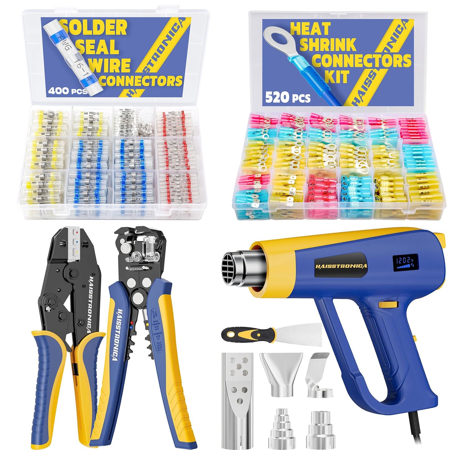 haisstronica 520PCS Connectors + 400PCS Connectors + Wire Stripper and Crimping Tool + Heat Gun