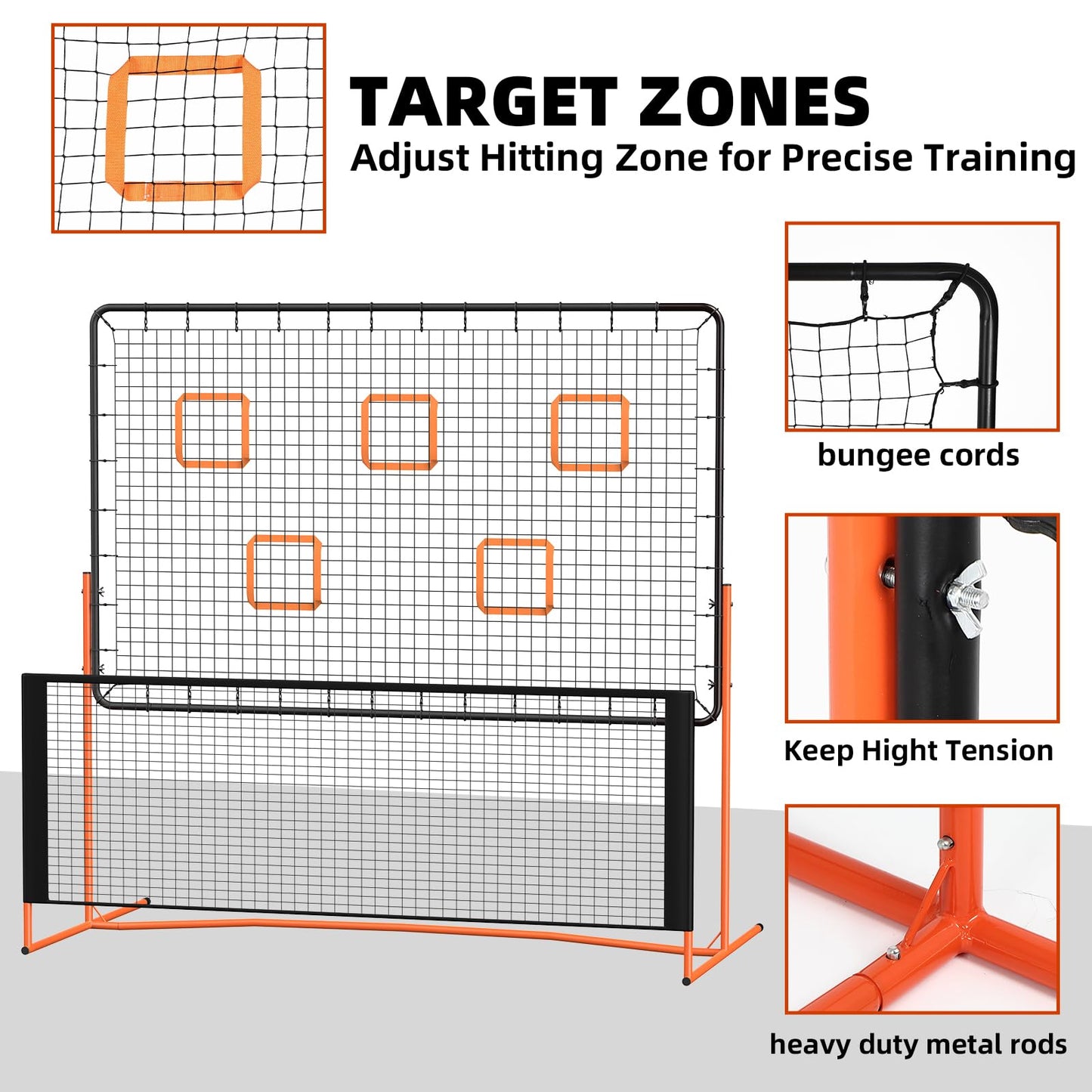 FAHKNS Pickleball Rebounder Training Equipment, Pickleball Rebound Net, for Single Player Practice Hitting, Doubles, Suitable for Garage, Backyard, Park, Indoor and Outdoor (Orange, 6 x 6 FT)