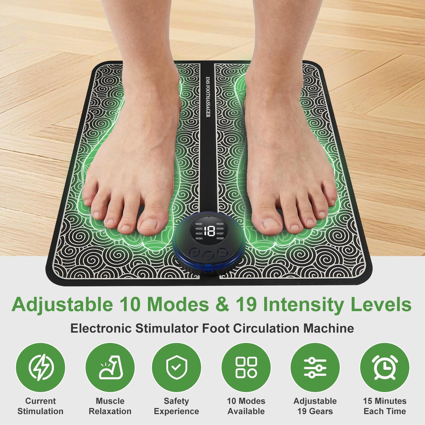 CWTUL EMS Foot Massage for Muscle Relaxation, Transcutaneous Electronic Nerve Stimulator, Adjustable Intensity, 10 Modes 19 Gears