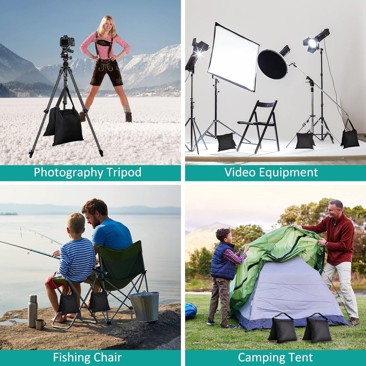 2 Packs Sandbags Weight Bags for Light Stand Photography Video Support, Heavy Duty Saddlebags for Backdrop Stand, Photo