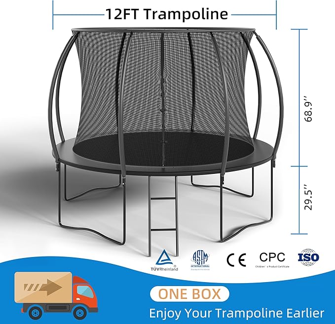 Trampoline 12FT 14FT Enclosure Net Outdoor Jump for Kids and Adults Round ASTM Approved 400/450LBS Weight Capacity