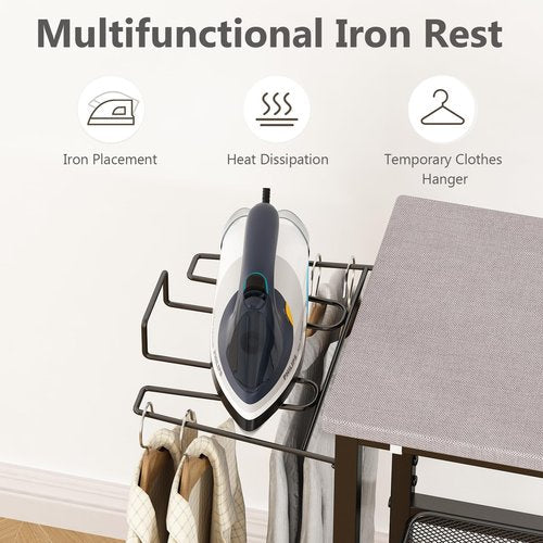 GILLAS Ironing Board with 2 Tier Storage Basket, Movable Ironing Board Full Size for Iron Rest & Clothes, Tabletop Ironing Boards, Ironing Stand Iron Boards Ironing Table Rustic