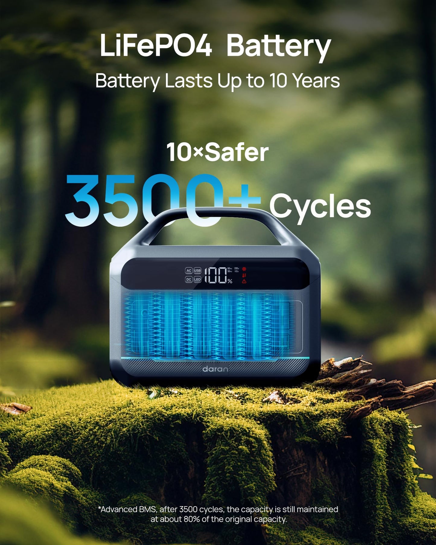 DARAN Portable Power Station 600W(1200W Surge) - 288Wh Solar Generator LiFePO4 Battery with AC DC Outlets, 8.3LB Portable Charging Station for Camping, RV, Home, Emergency (Solar Optional)