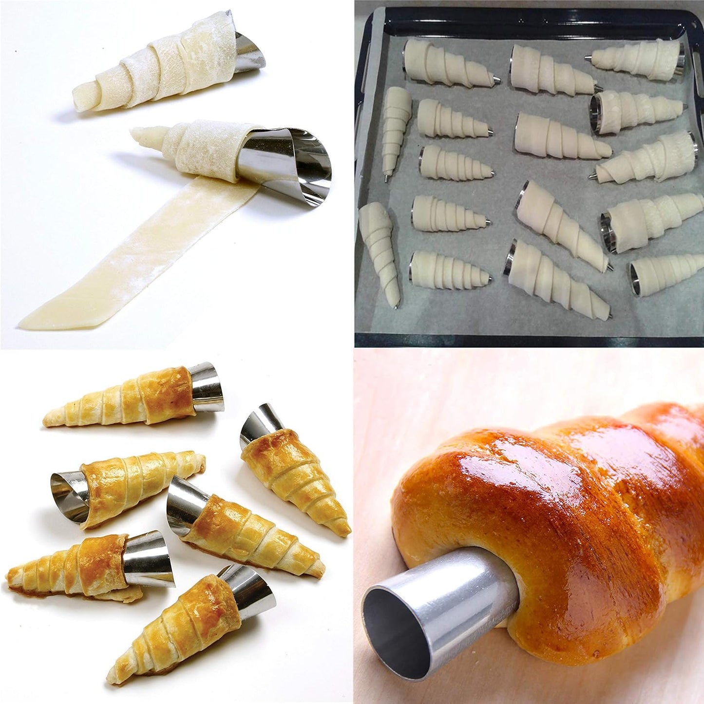 Skiennix Stainless Steel Cream Horn Molds - 21 Pcs Cannoli & Croissant Baking Tubes with Brush