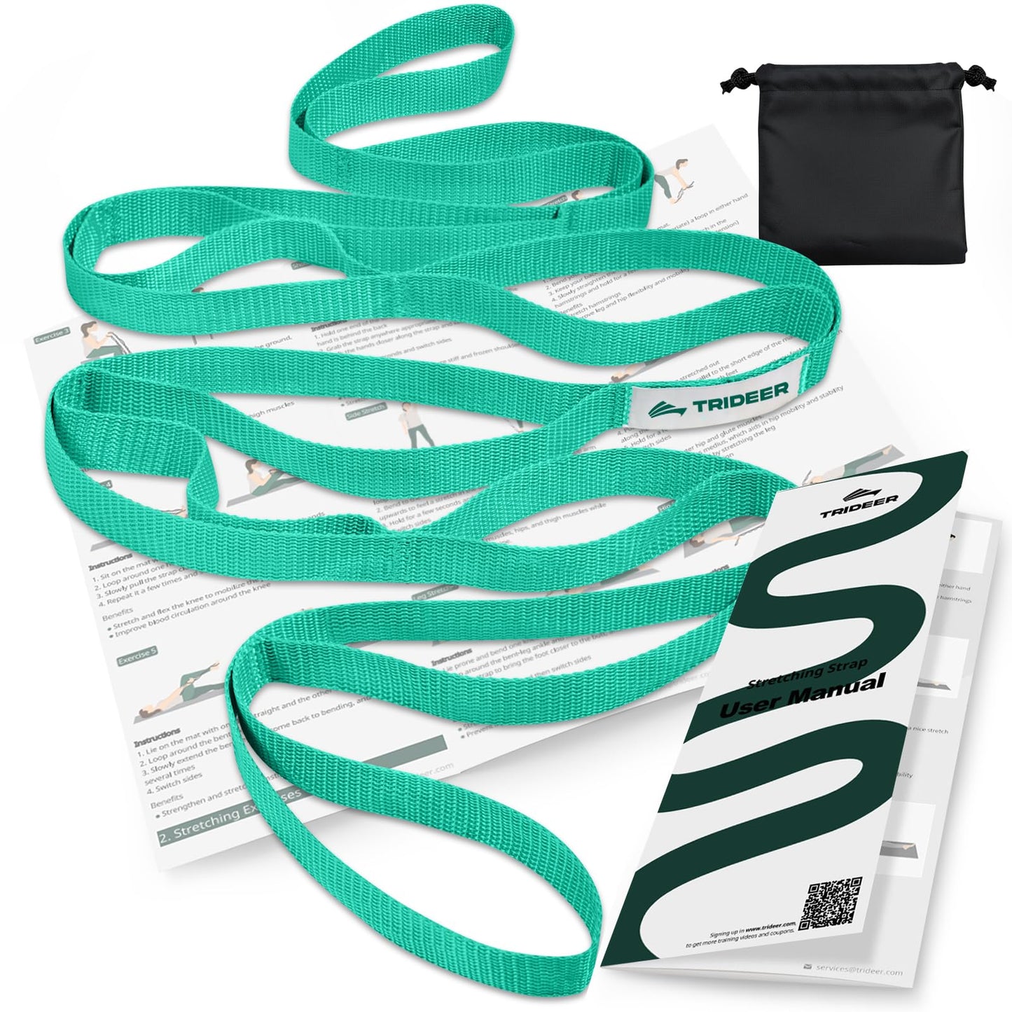 Trideer Non-Elastic Stretching Strap with Loops for Physical Therapy & Rehab, Knee Hip Leg ROM Post-Surgery, Yoga Strap for Stretching, Leg Lifter Strap Mobility Aid, Hamstring Calf Back