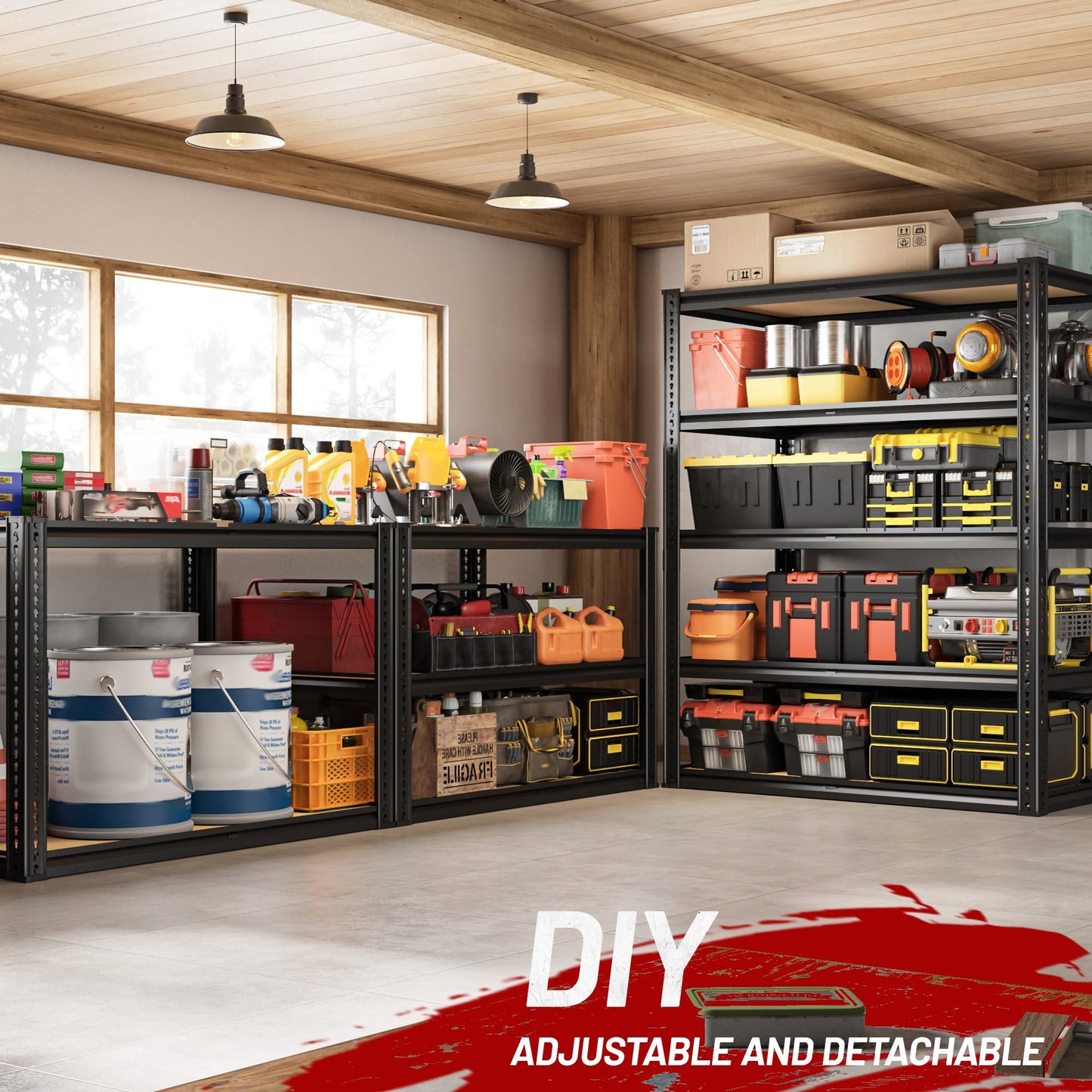 ROOMFAVE 2250LBS Storage Shelves Heavy Duty 5 Tier Garage Storage Shelves, Adjustable Metal Shelving Unit Utility Rack Shelf for Warehouse,Pantry,Closet,Kitchen 72" H x 35.56" W x 16" D, Black,Gift