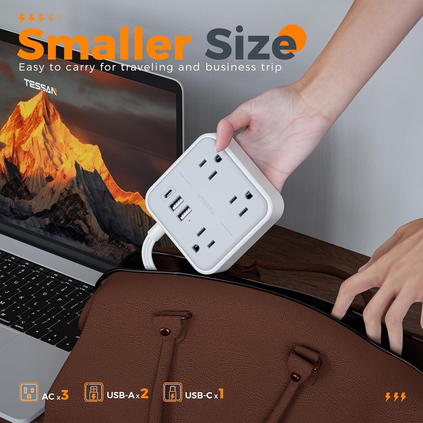 TESSAN 5 (1 3 Ultra Thin Flat Extension Cord FT, Slim Power Strip with USB Ports USB C), Surge Protector Flat Plug Wall