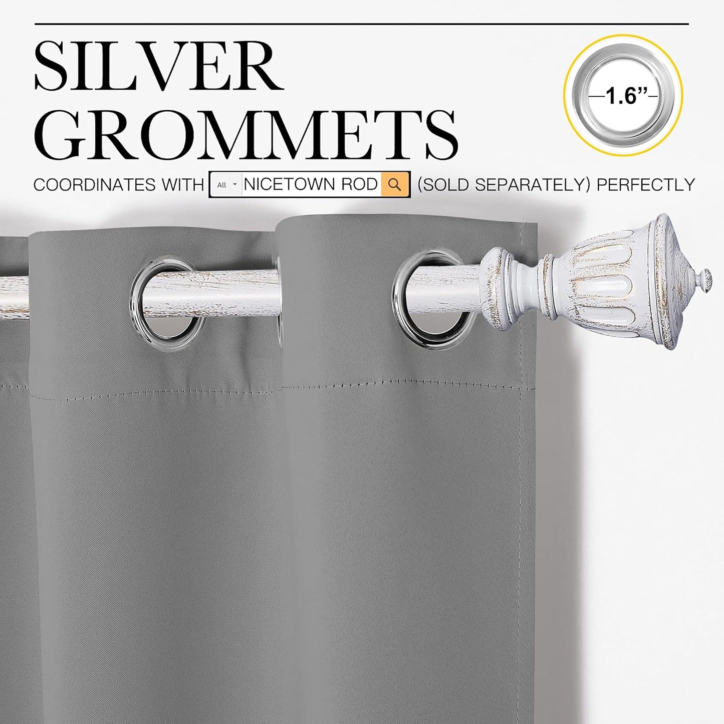 NICETOWN Thermal Insulated Blackout Curtains - Grommet Top Drapes for Hall | 2 Panels, W42 x L90 inches, Silver Grey