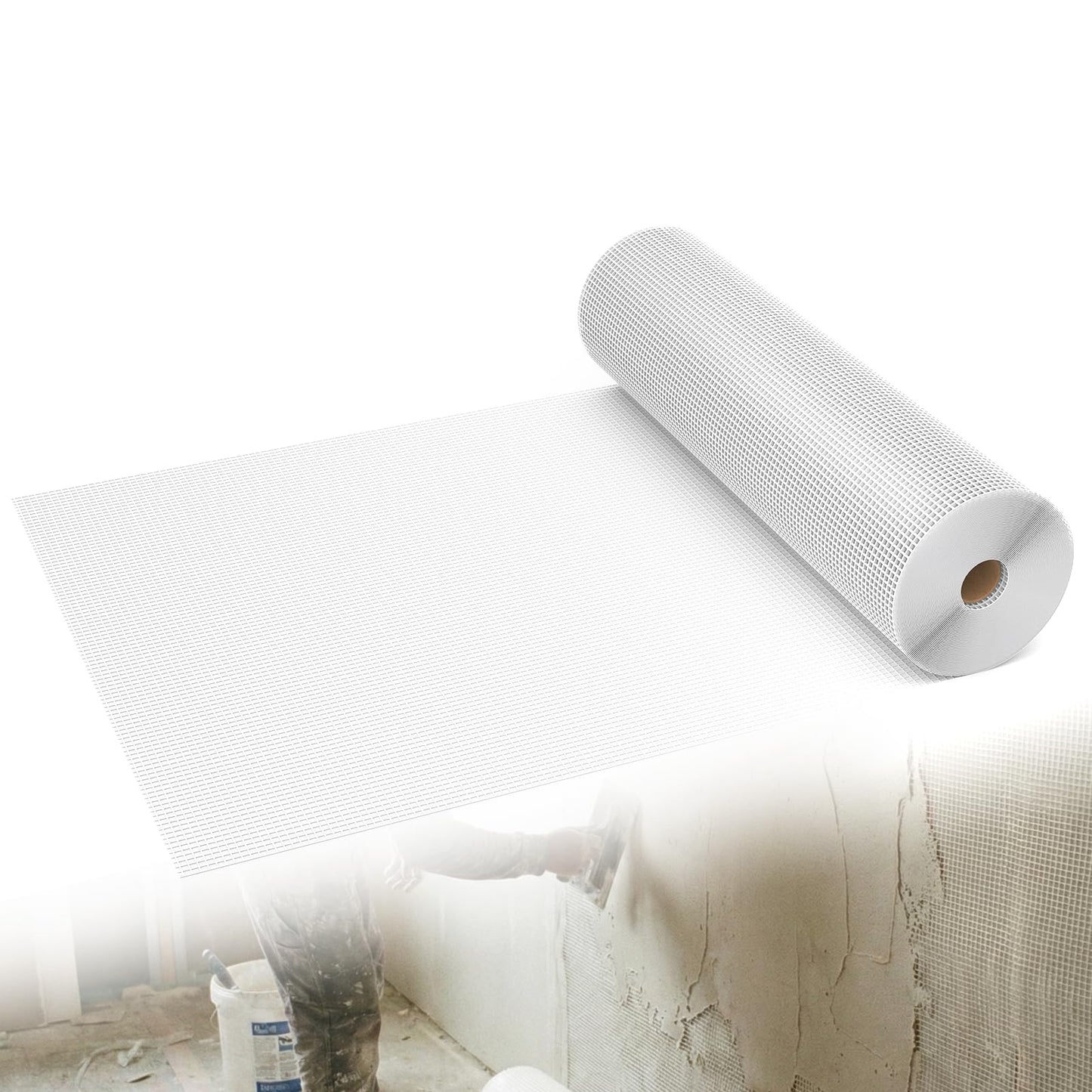 DRKSBESTO 3.3x328ft Fiberglass Mesh Roll, 160g/m² White Stucco Mesh for Concrete. Enhanced Strength & Stability for wall Crack Repair, Interior/Exterior Construction, and Ceilings Seam Reinforcement.