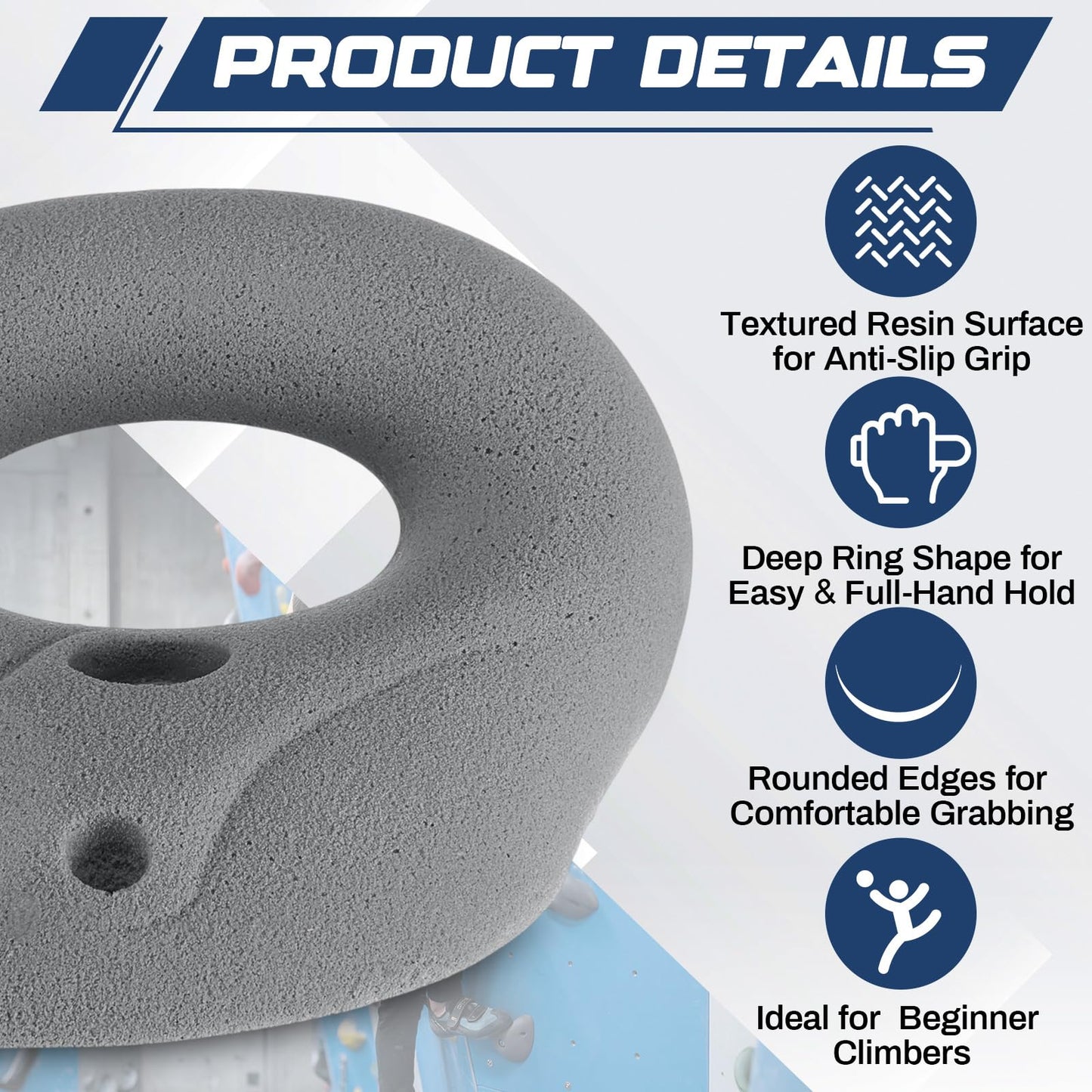 Lewtemi Large Rock Wall Climbing Holds Climbing Wall Grips with Screw-On Ring Jug and Mounting Hardware for Beginner Rock Climbers Indoor & Outdoor Training Grip(1 Pcs)
