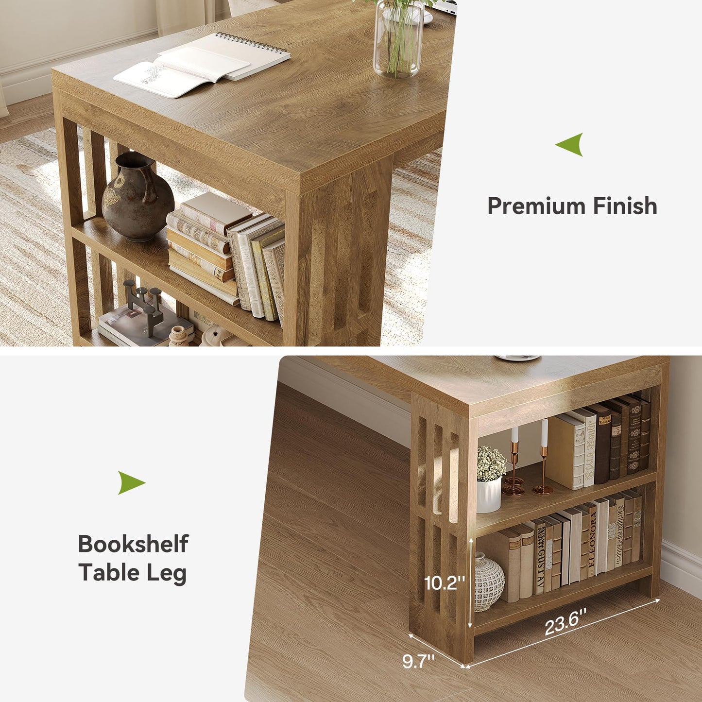 LITTLE TREE 78.7" Long Desk, 2 Person Desk with Shelves, Large Wooden Computer Desk, Heavy Duty Shelf Legs Design for Two Person Home Office, Business, Workstation, Natural (78.7" W x 23.6" D)